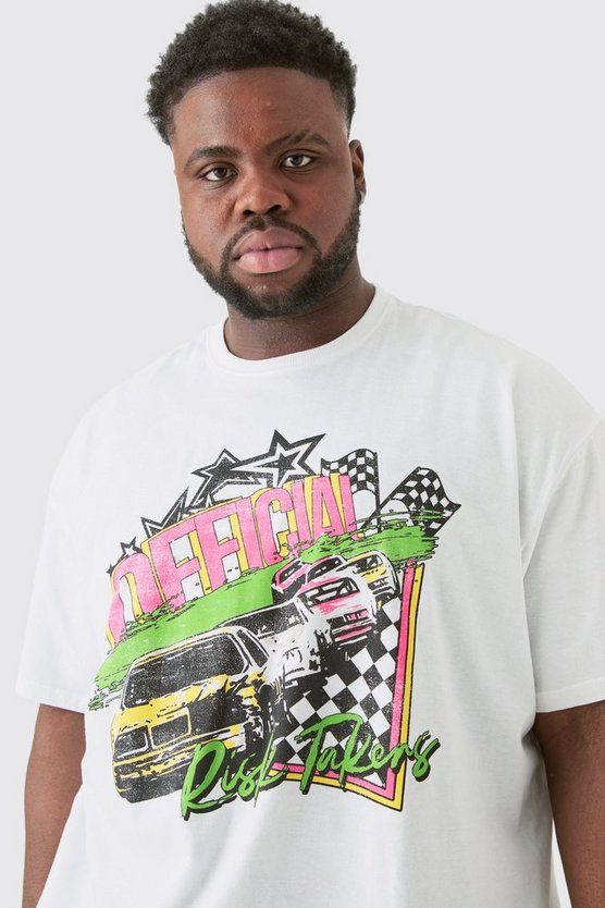 Plus Oversize T-Shirt mit Neon Moto-Print