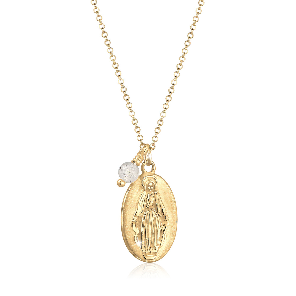 Elli Elli Collier Femme Pendentif d'Image Mariale Femme Uni avec Boule de Labradorite  collier