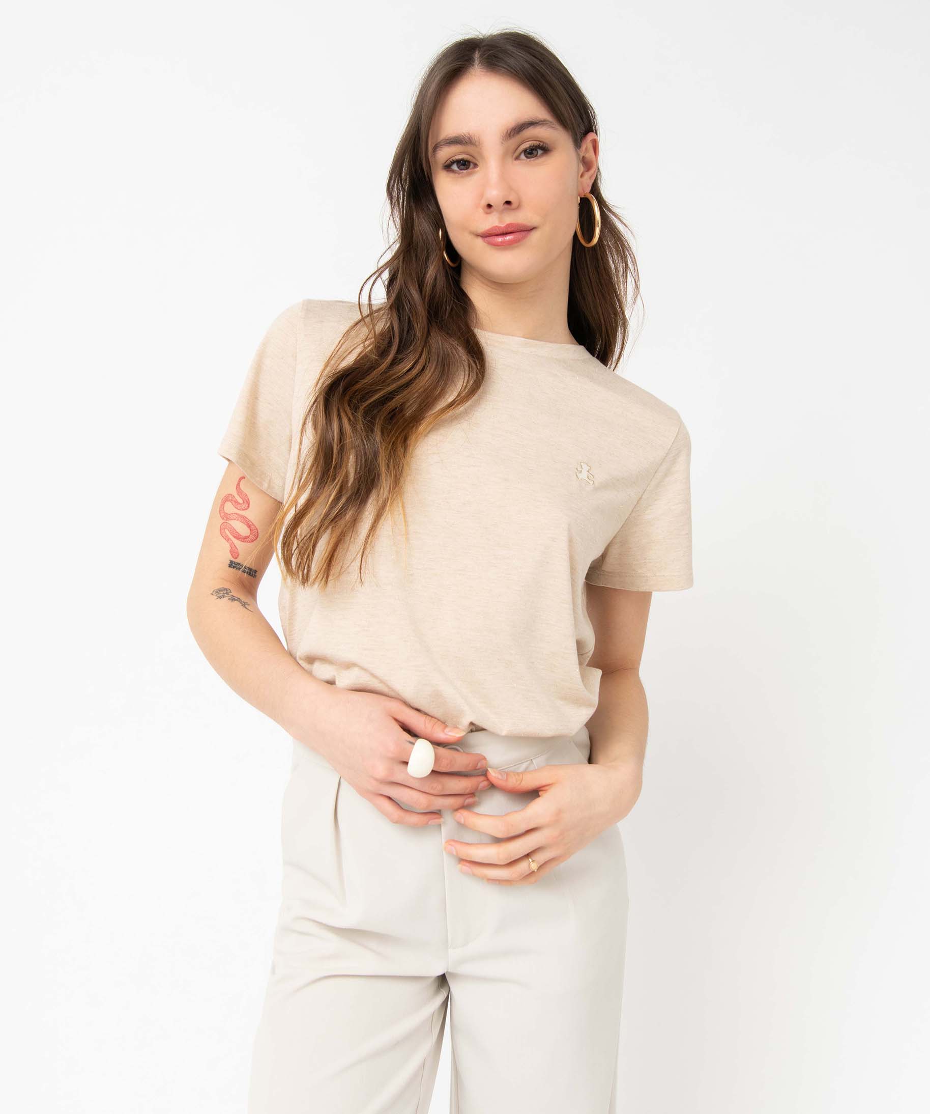 Tee-shirt femme à paillettes - LuluCastagnette beige | GEMO