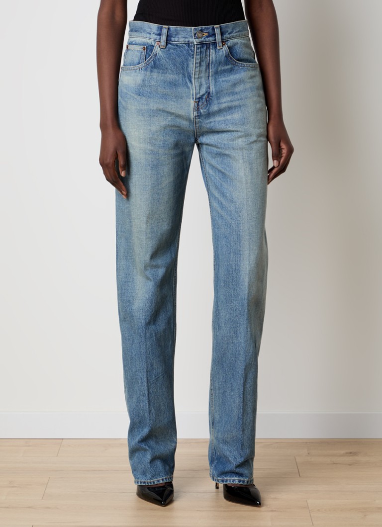 Blugi Jean Saint Laurent cu talie medie, croială dreaptă, cu aspect ușor uzat