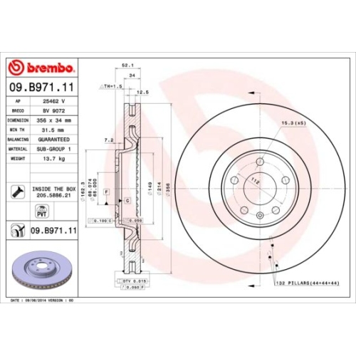 09.B971.11 BREMSSCHEIBE BREMBO VA  VP1 - ATU