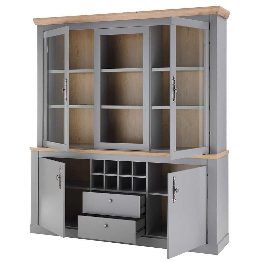 Lomadox Buffet CHATHAM-61 Landhaus Esszimmer in grau mit Artisan Eiche Nb., B/H/T 183/206/44 cm