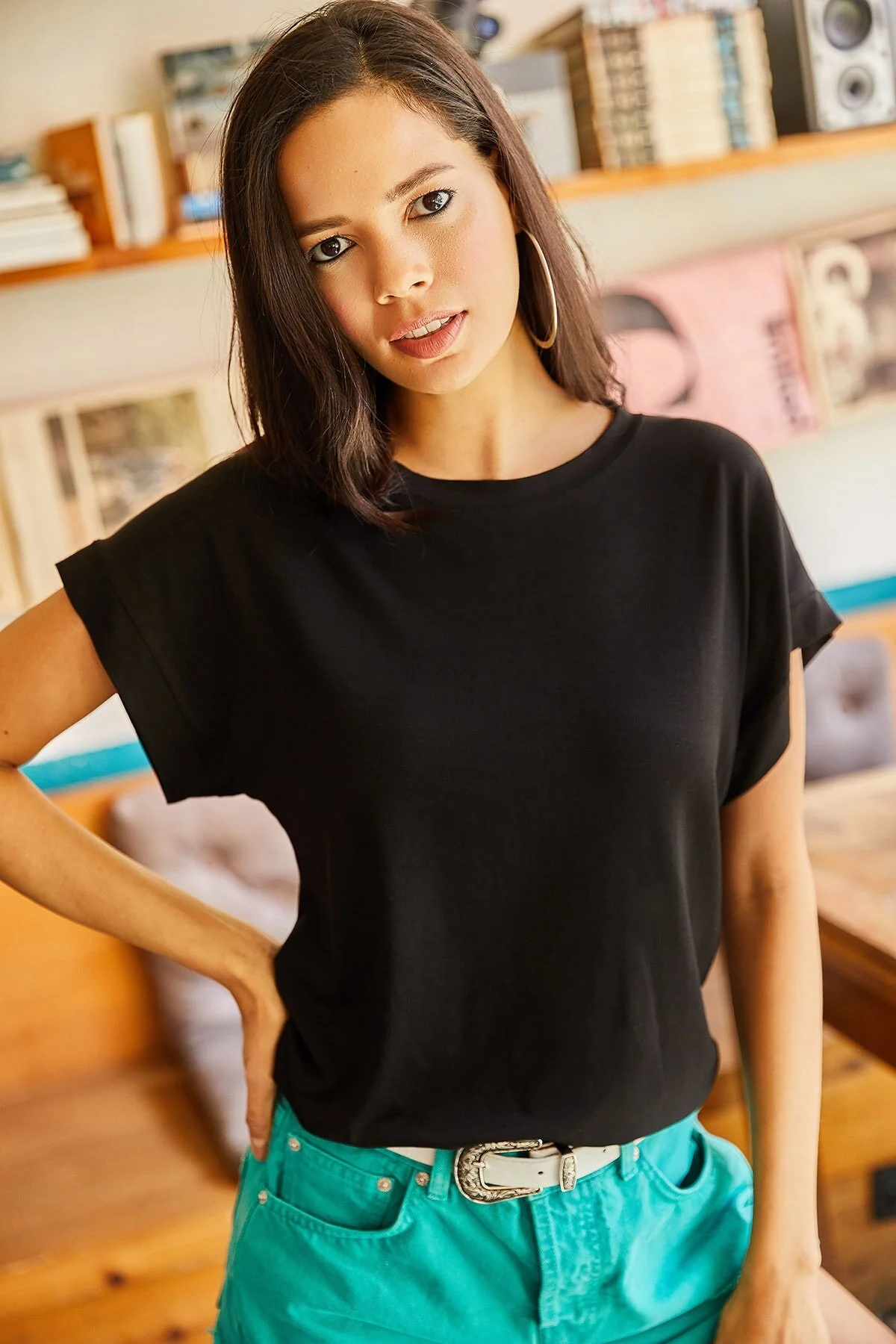 Olalook  Schwarze Fledermaus-Strickbluse aus Viscon für Damen