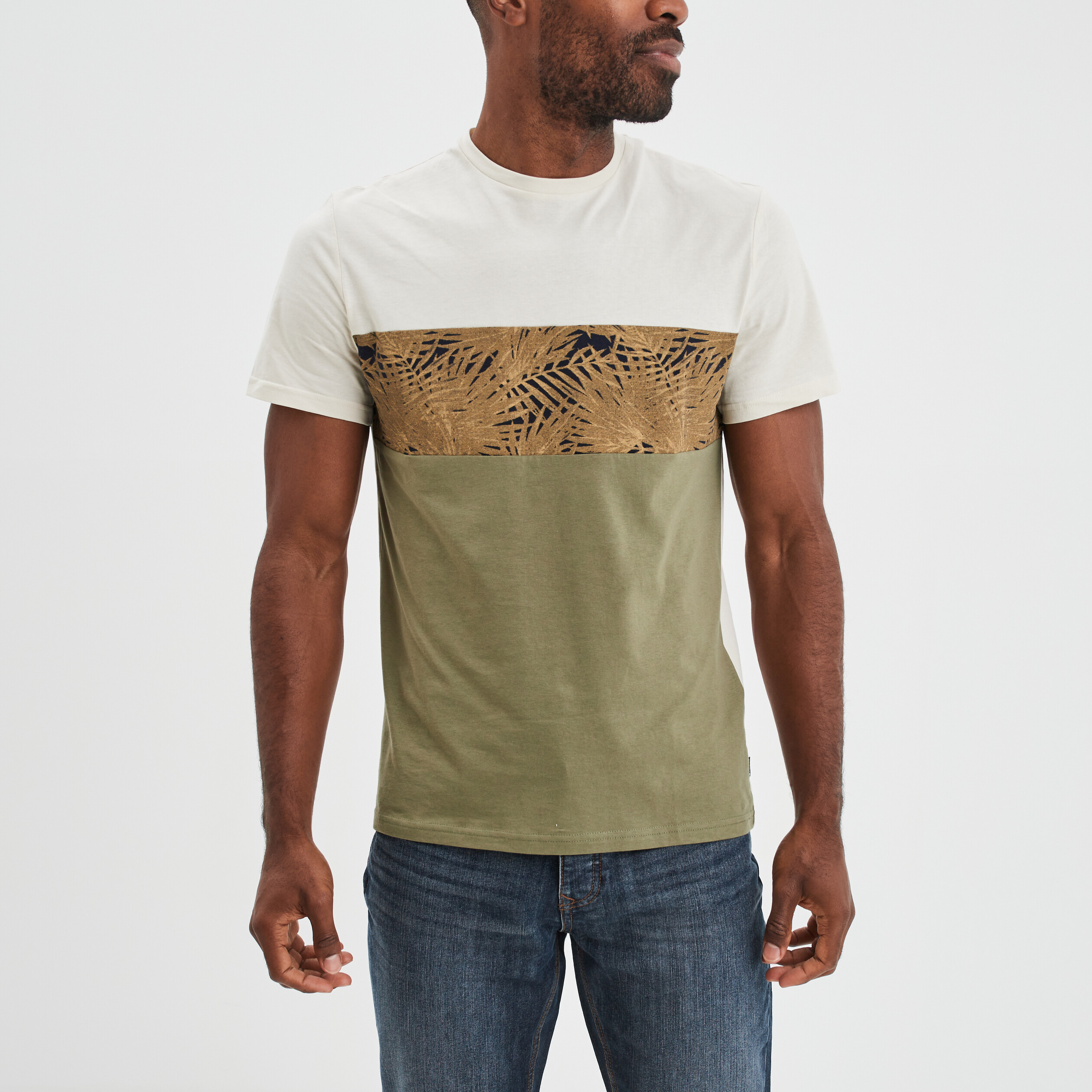 T-shirt manches courtes coton Creeks vert kaki homme | La Halle