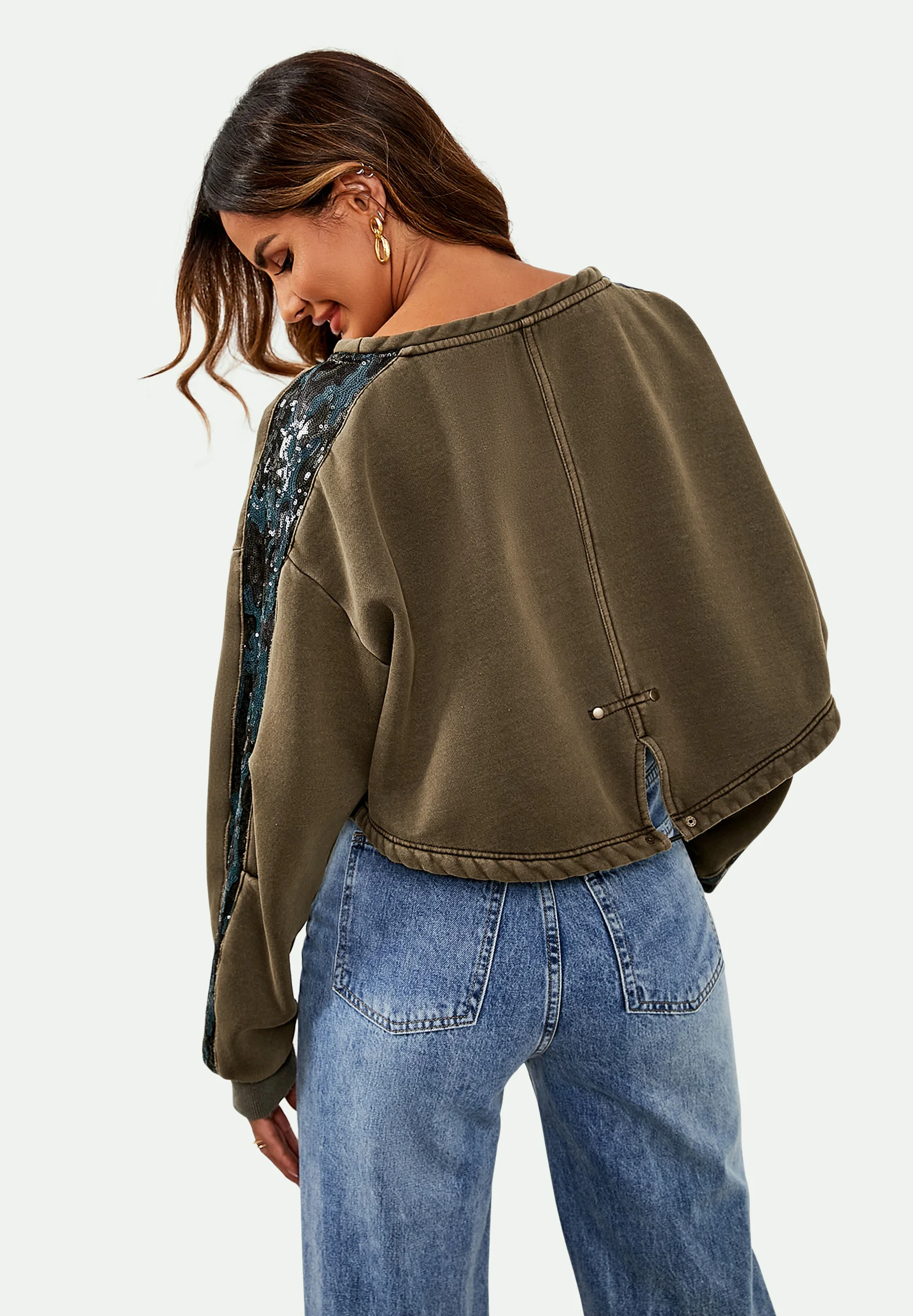 Sudadera con detalle de lentejuelas y mangas cortas FS Collection