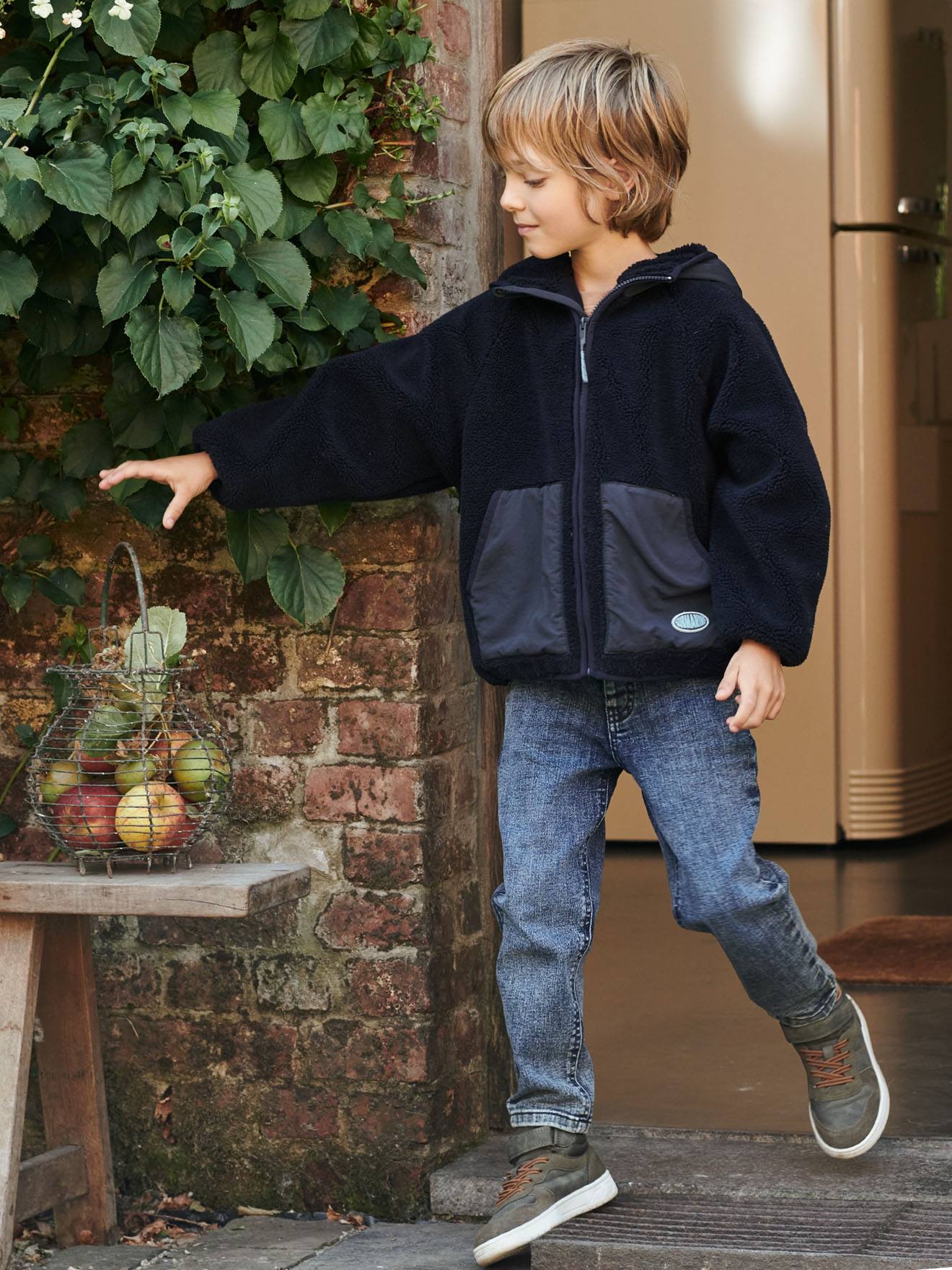 Veste à capuche zippée en sherpa garçon marine