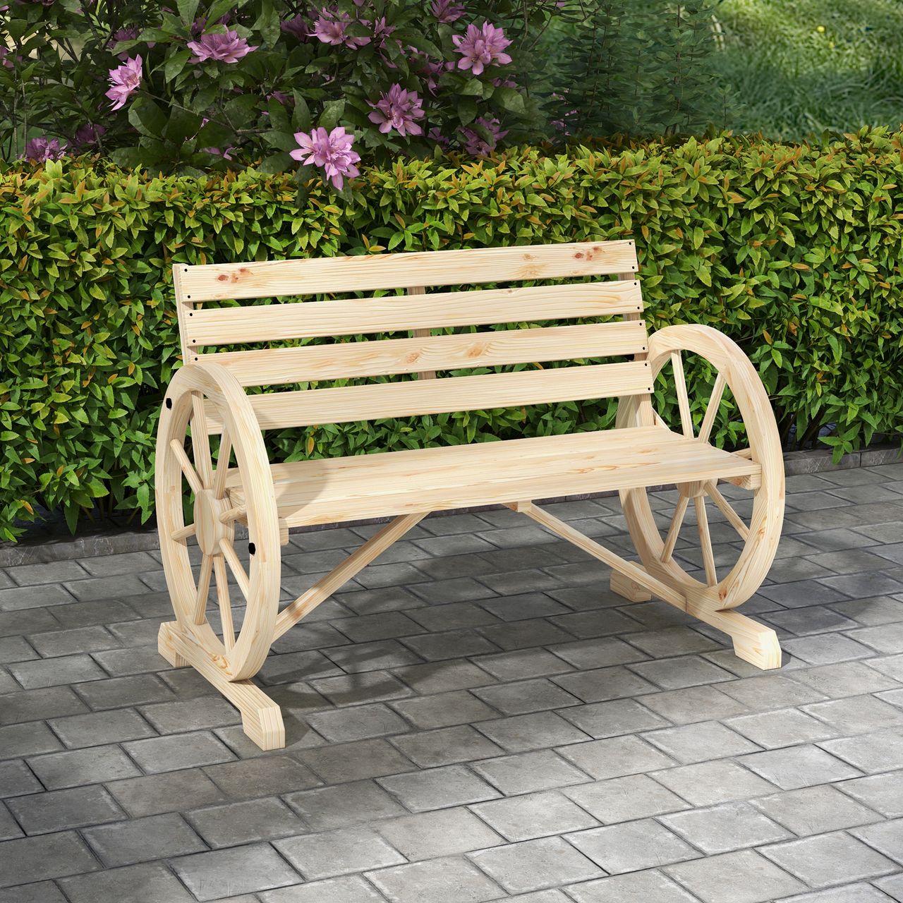 Outsunny Gartenbank 2-Sitzer Sitzbank Holzbank Wagenrad-Design bis 240 kg