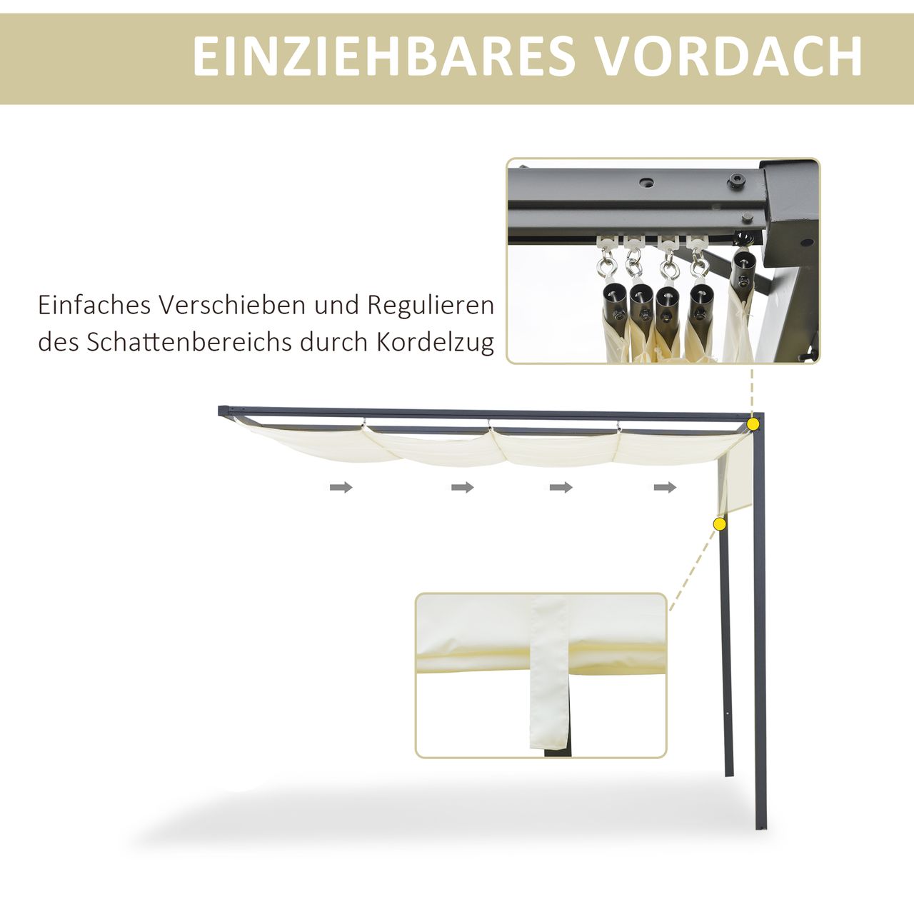Outsunny Pergola 3 x 3 m mit Stoffdach wetterfest Wand Anbau Polyester Creme