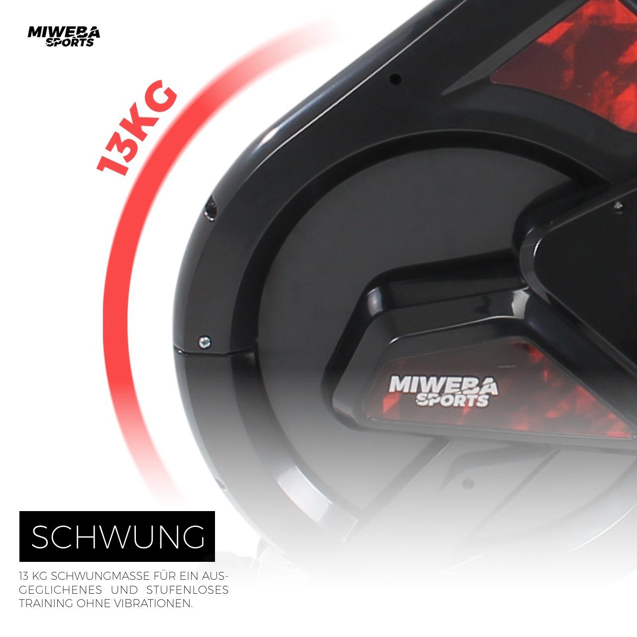 Miweba Sports Speedbike Profi Indoor Cycle Bike MS300 - 13 Kg Schwungmasse (Sportgeräte für zu hause, Heimtrainer Fahrrad, Trimmrad, Fahrradtrainer, Cardio, Sport, Training, Ganzkörpertraining, 1-tlg., Pulsmessung, LCD Display, Handy & Tablethalterun