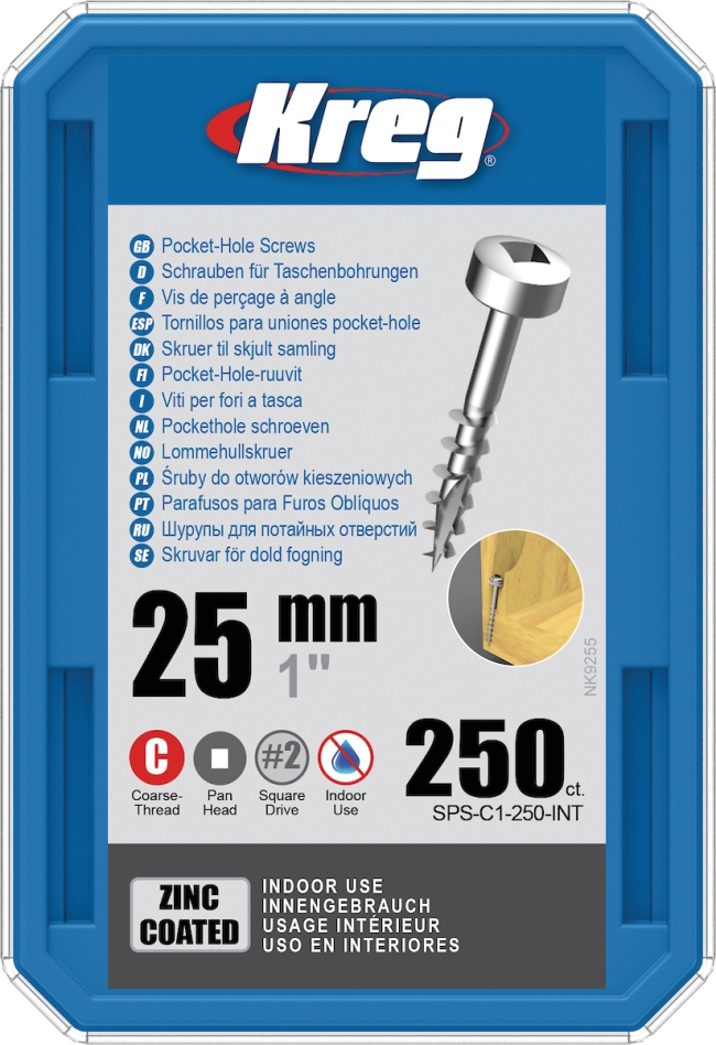 Kreg SPS-C1-250-INT Βίδες με οπή 25 mm Γαλβανισμένη κεφαλή με χοντρό σπείρωμα 250 τεμάχια