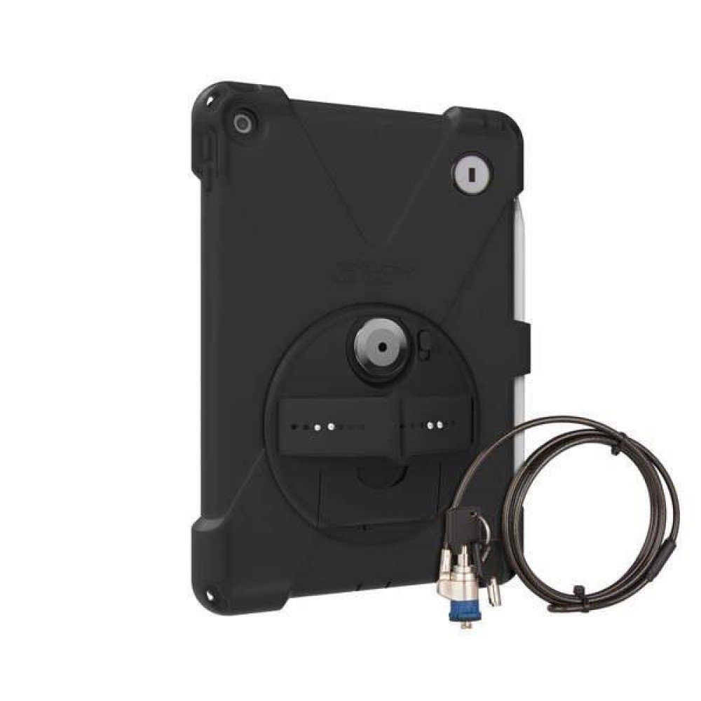 The Joy Factory Tablet-Hülle aXtionTMbold MPS für iPad 10.2, Schutzhülle schwarz Silikon Tablet Hülle drehbare Handschlaufe