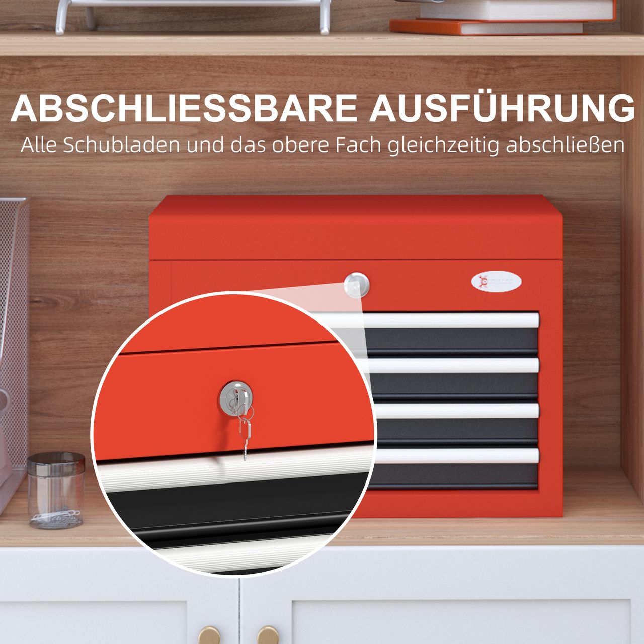 DURHAND Werkzeugkasten, Werkzeugkoffer, Werkzeugbox mit 4 Schubladen, Stahl, Rot