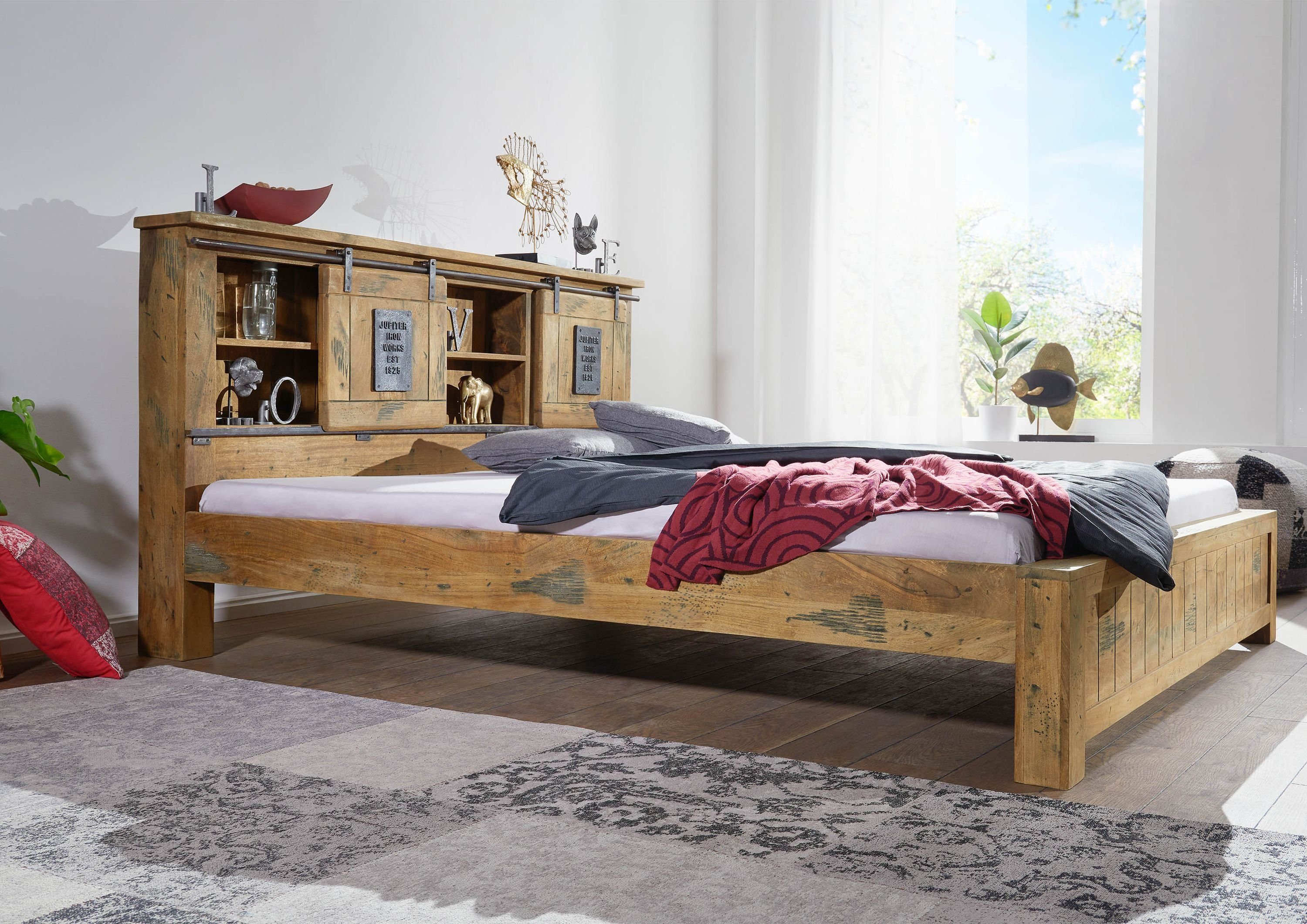 Massivmoebel24 Massivholzbett Bett Mango 140x200 natur lackiert RAILWAY #172
