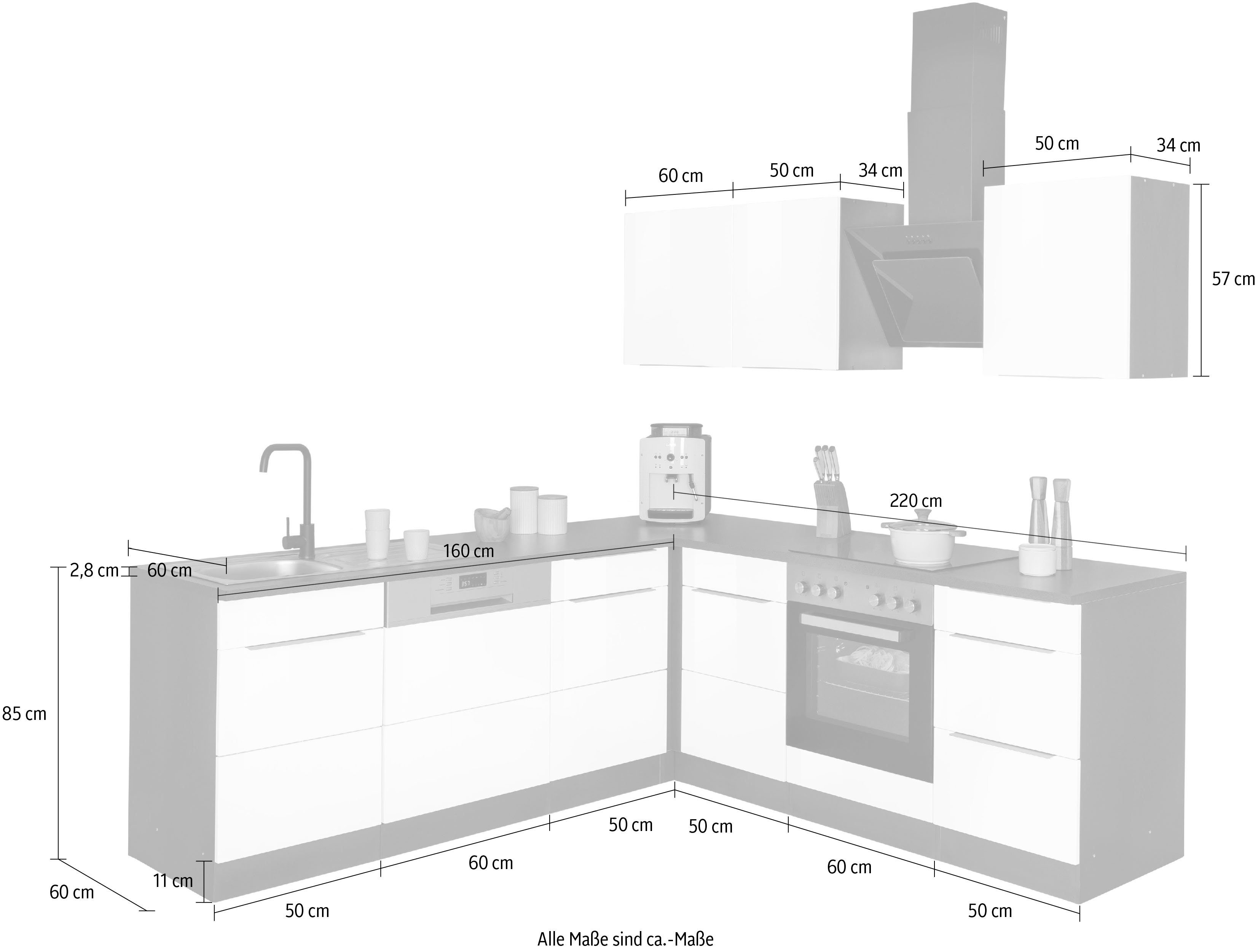 HELD MÖBEL Winkelküche Brindisi, mit E-Geräten, Stellbreite 220/220 cm