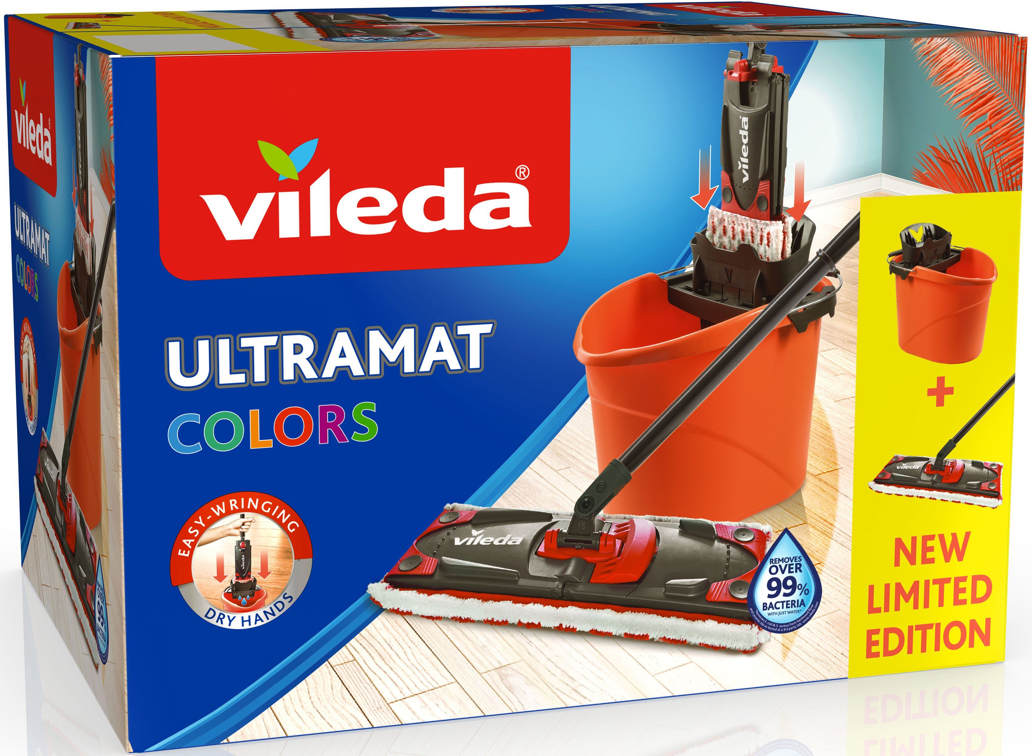 Vileda Bodenwischer-Set Ultramax 2in1 Colors (Set, 3-St), Ultramax System mit 3-teiligem Stiel, Mikrofaser-Bezug, Eimer