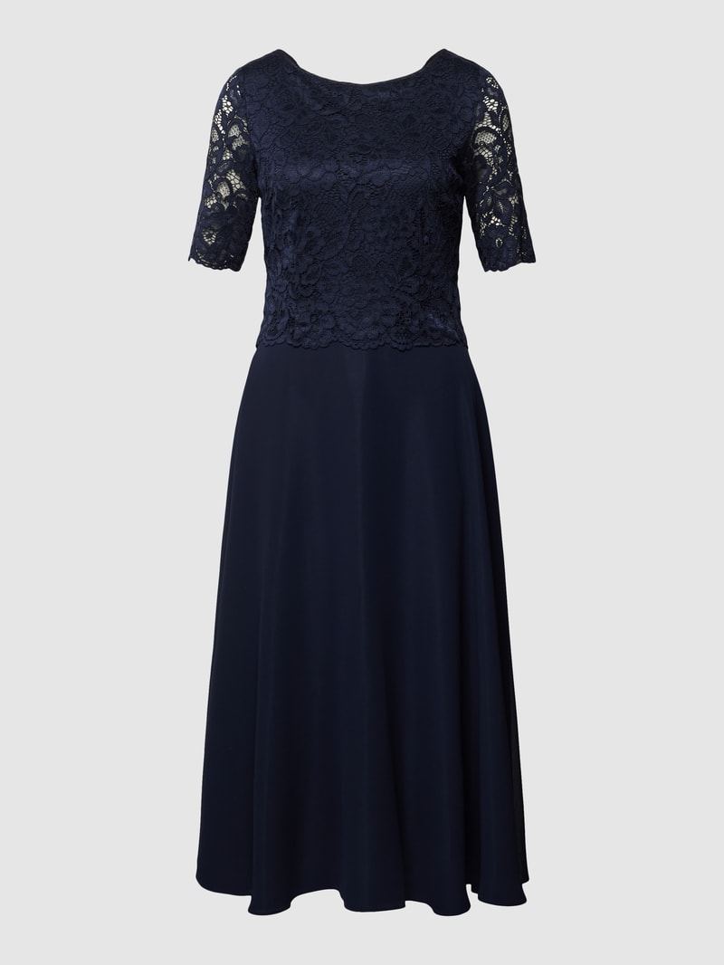 Cocktailkleid mit Spitzenbesatz in marineblau