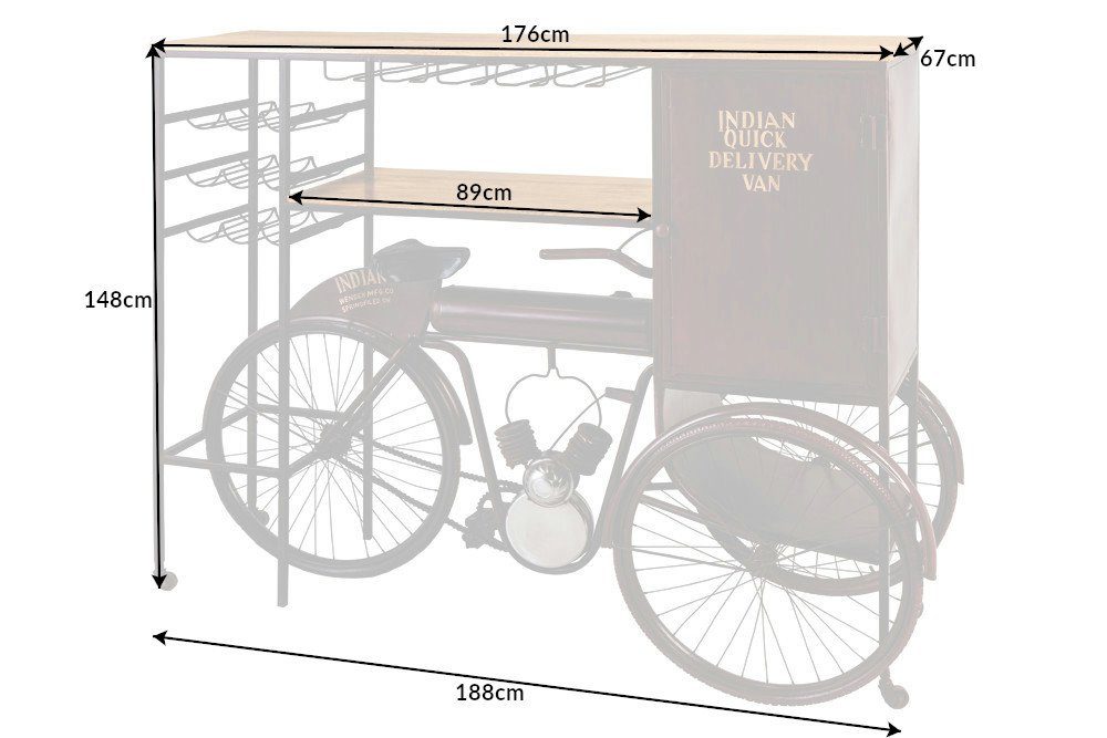 riess-ambiente Barschrank DELHI 190cm natur / schwarz (Einzelartikel, 1-St) Esszimmer · Massivholz · Metall · Fahrrad-Gestell · Upcycling · Retro