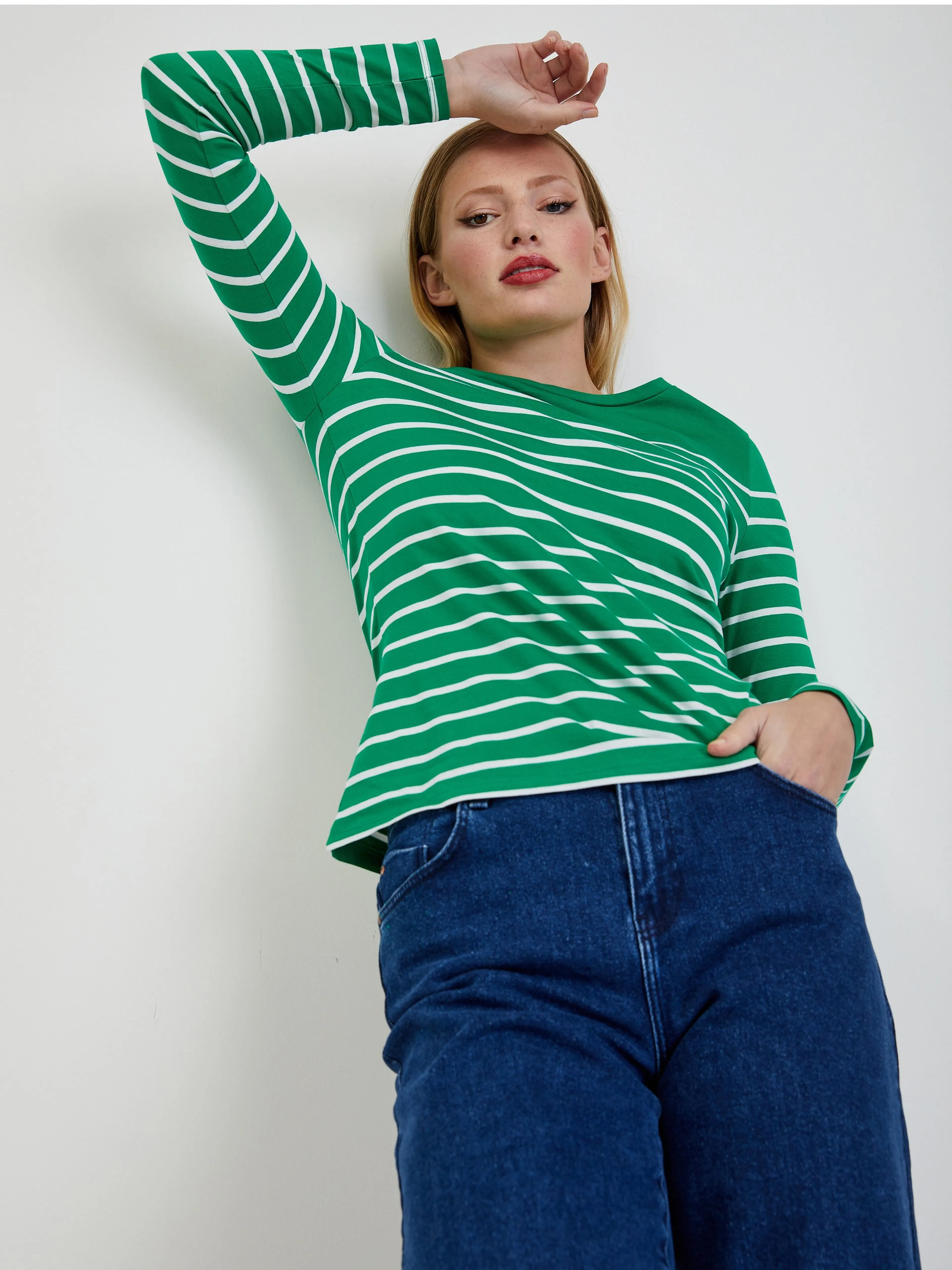 Weiß-grün gestreiftes Damen-T-Shirt ORSAY