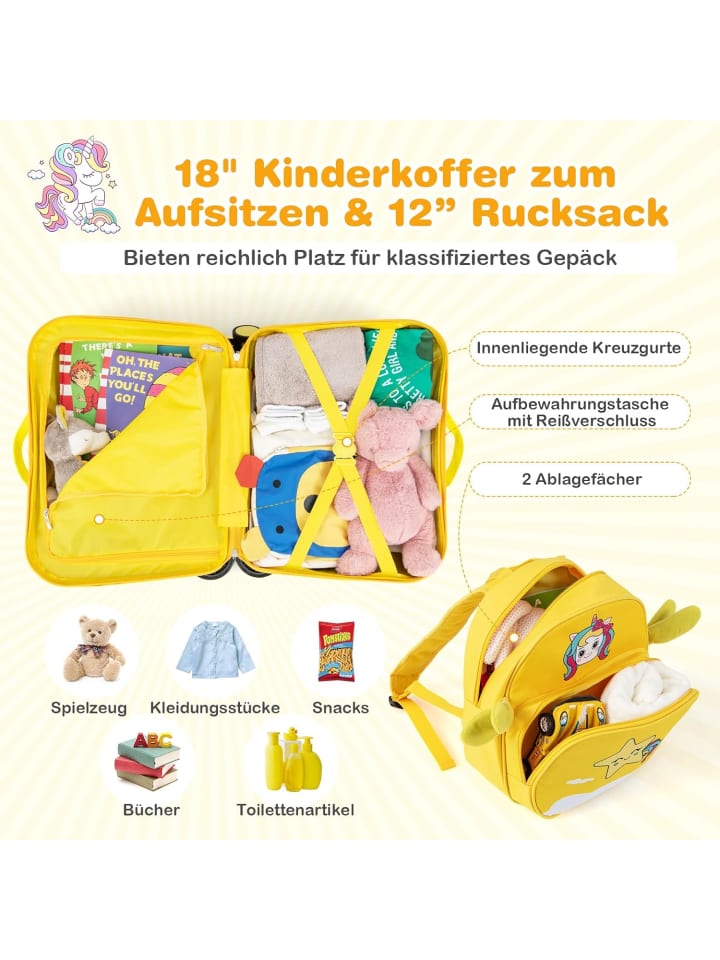 COSTWAY 2 tlg. Kinderkoffer Rucksack in Bunt günstig kaufen onesize