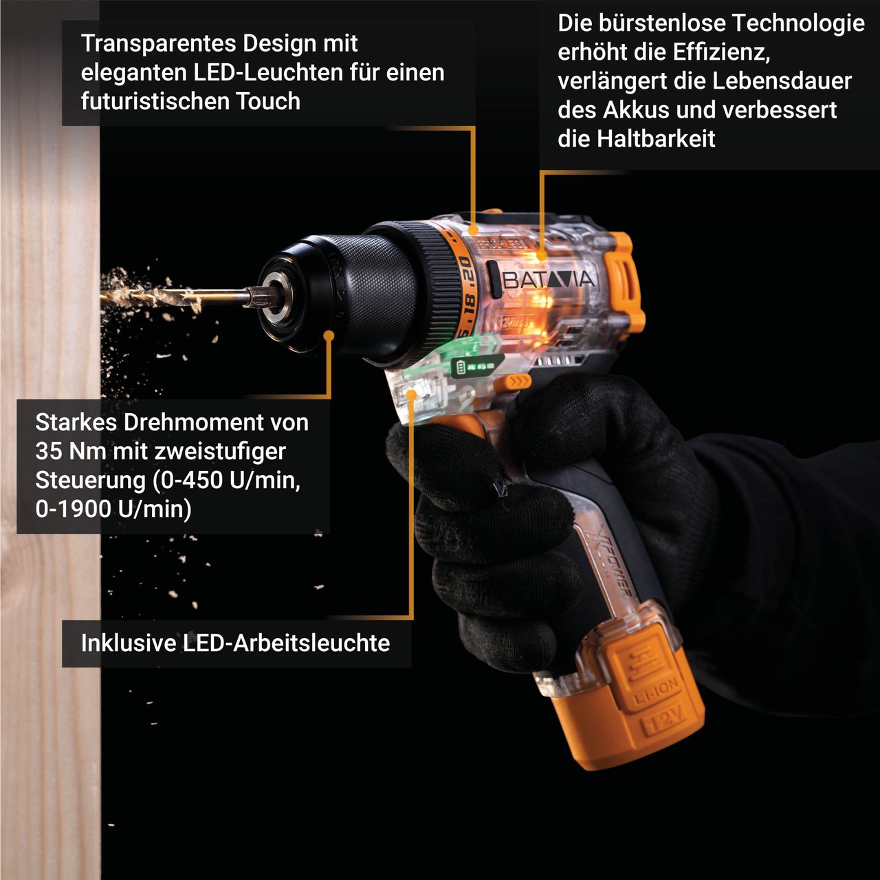 Batavia Batavia Fusion Drill 12V Brushless Akku-Bohrschrauber - Set inkl. Akku und Ladegerät