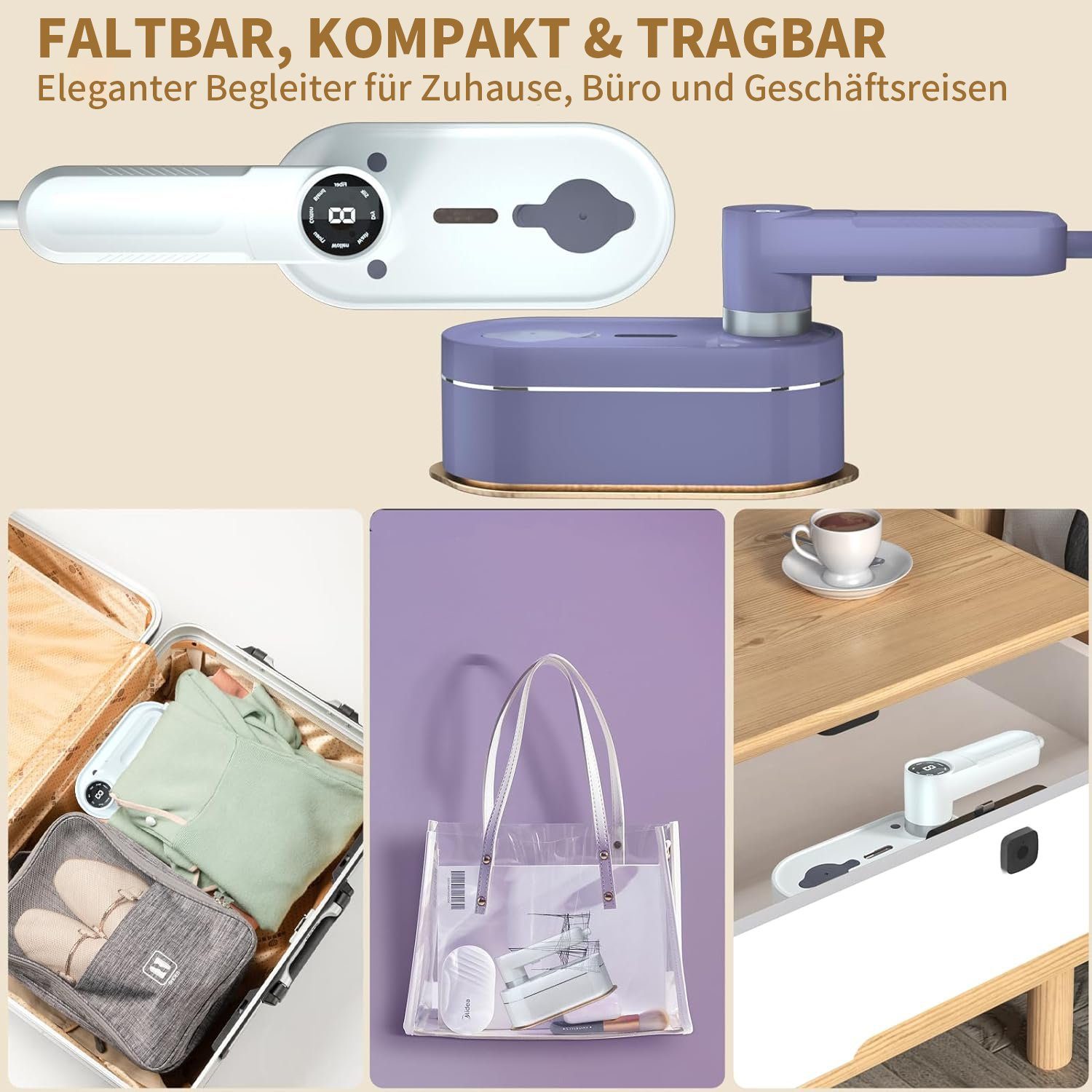 JOEAIS Reise-Dampfbügeleisen Reise Bügeleisen Mini Kabellos Dampfbügeleisen Klein 1200W 120ML, LED Display 20s Quick Heating Iron Steamer für Zuhause und Unterwegs