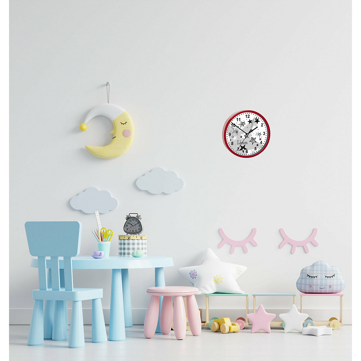 Kinder Wanduhr personalisiert mit Name Sternenhimmel Schwarz