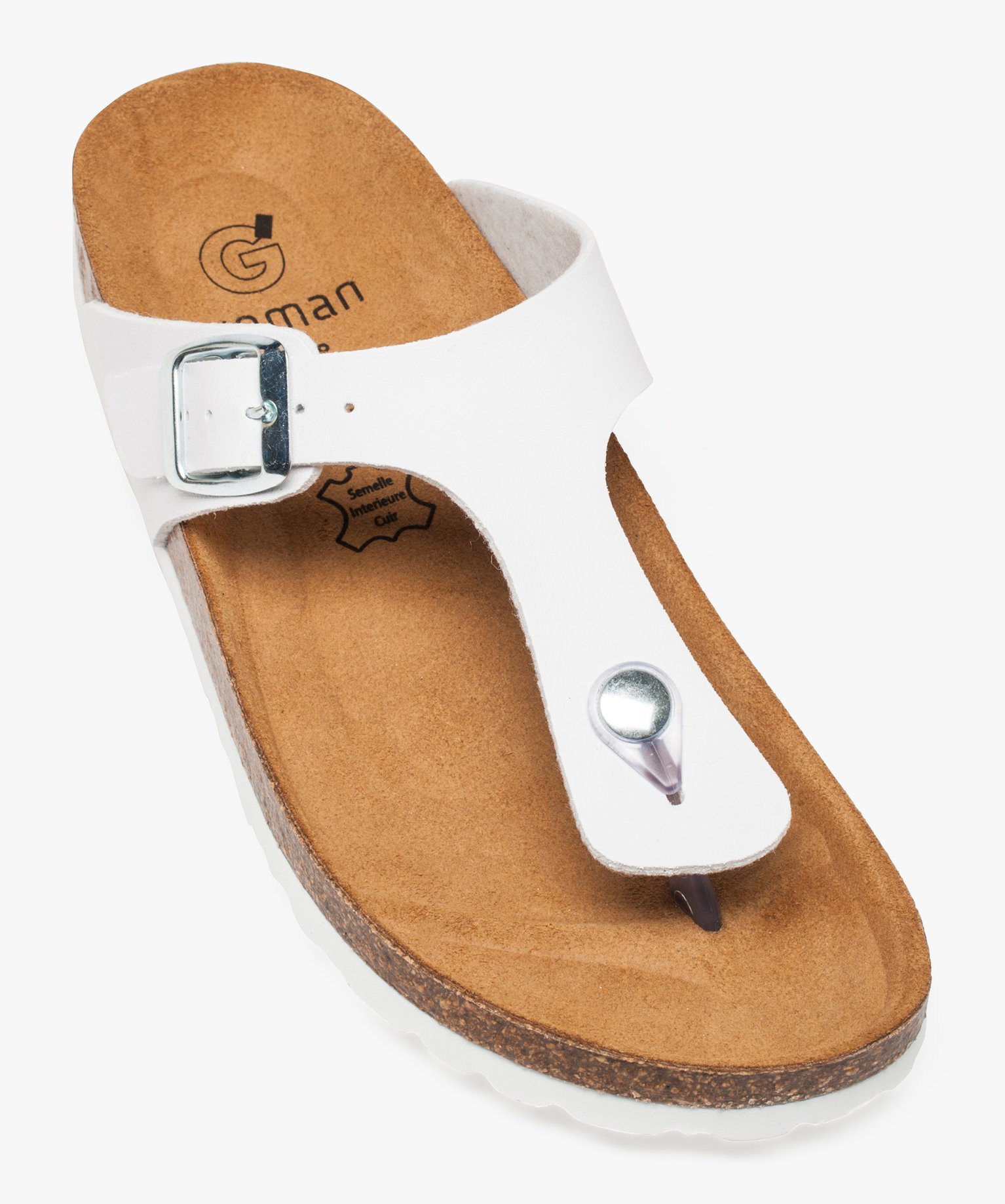Mules femme à talon plat avec large bride en T unie blanc | GEMO