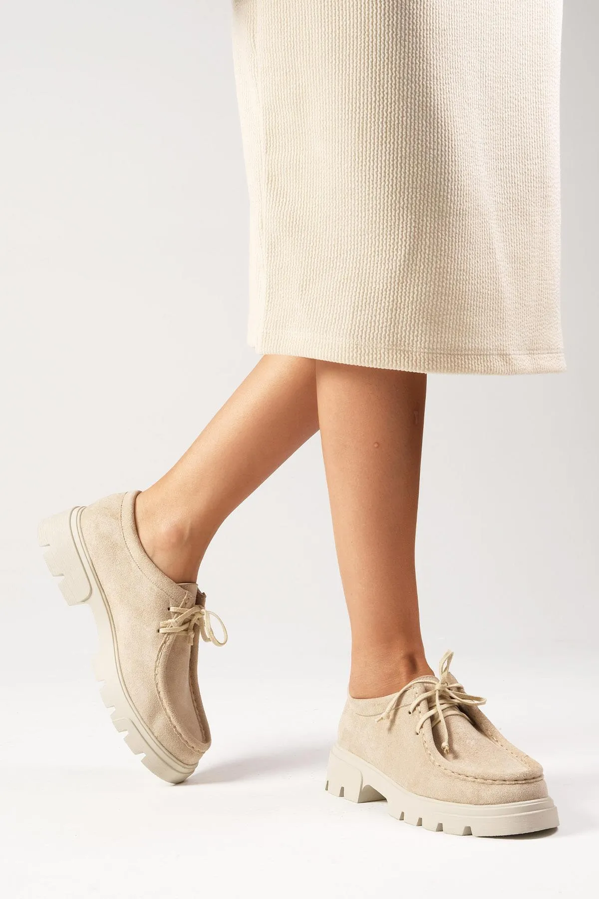 Mio Gusto  Hope Beigefarbene Damen-Loaferschuhe mit dicken Sohlen