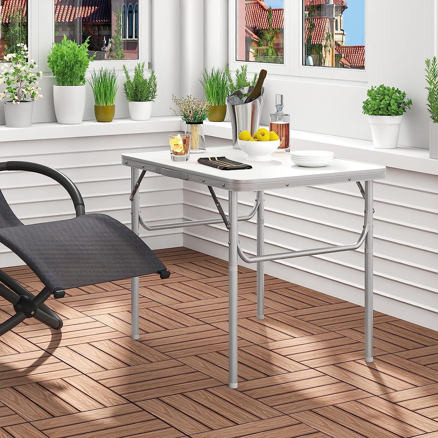 Woltu Campingtisch, Gartentisch tragbar, Reisetisch klappbar, aus Alu, MDF