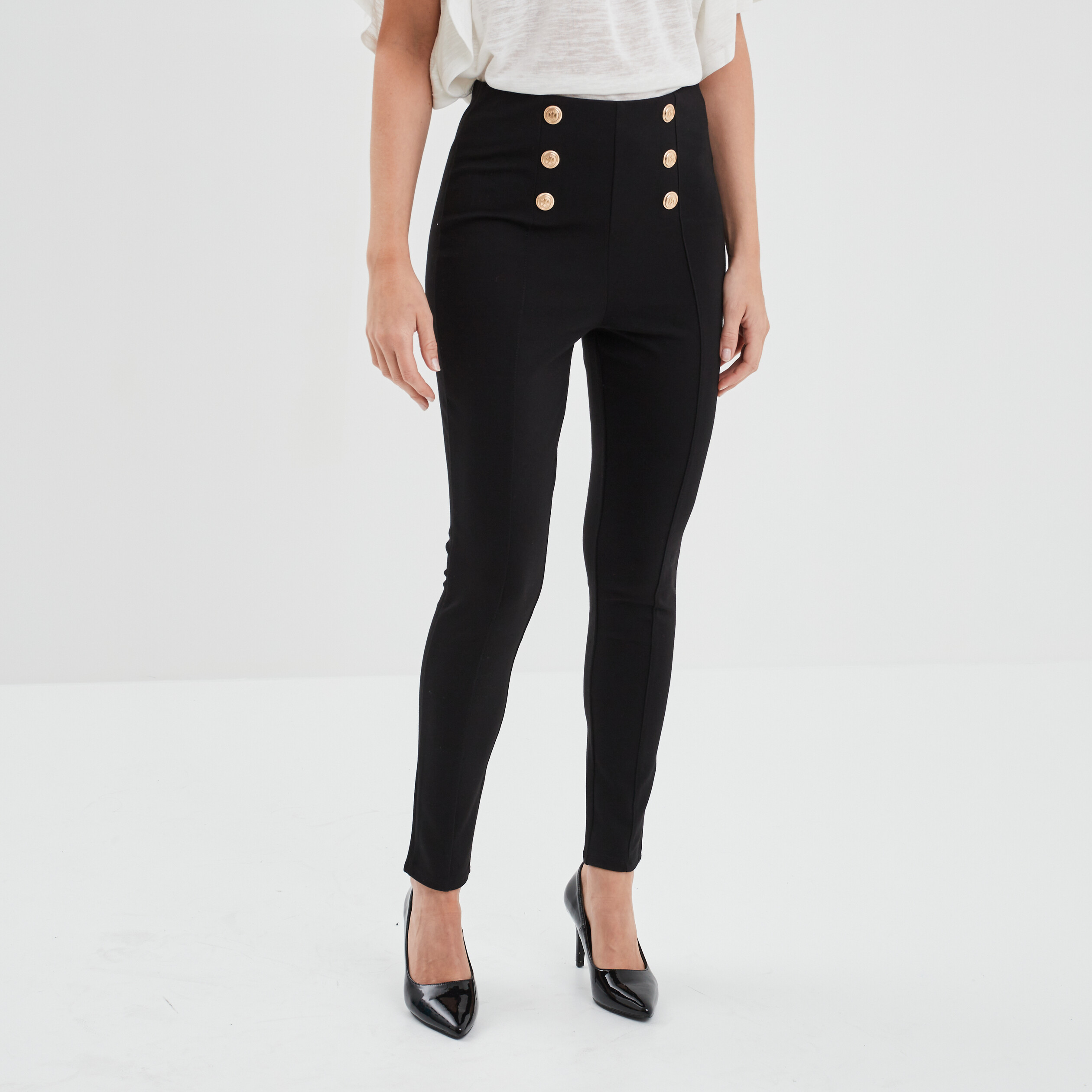 Pantalon tregging slim à ponts noir femme | La Halle