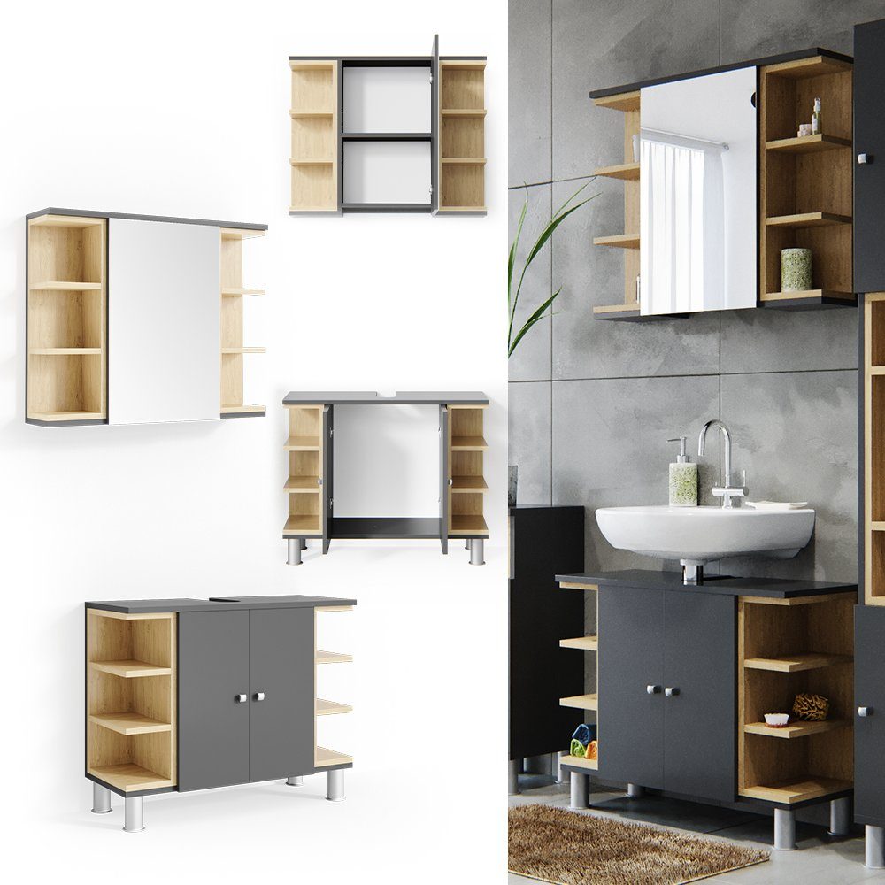 Vicco Badmöbel-Set Badezimmerset AQUIS Sonoma / Anthrazit Set 1, (2-er Set, 2-St., 2-er Set)