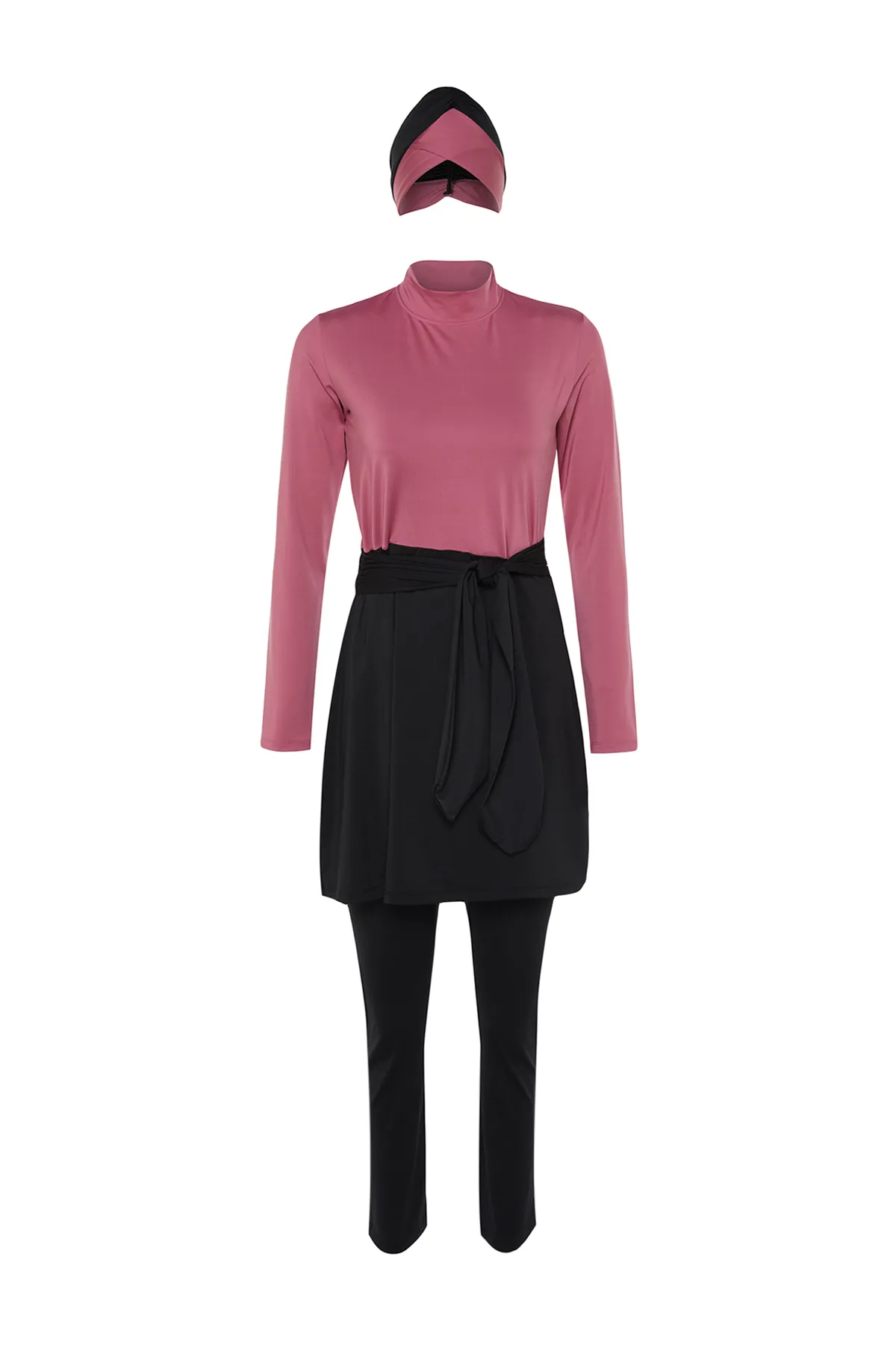 Trendyol Modest  Dusty Rose Farbblock-Langarm-Strick-4-teiliges, vollständig bedecktes Badeanzug-Set TCTSS22CF0028