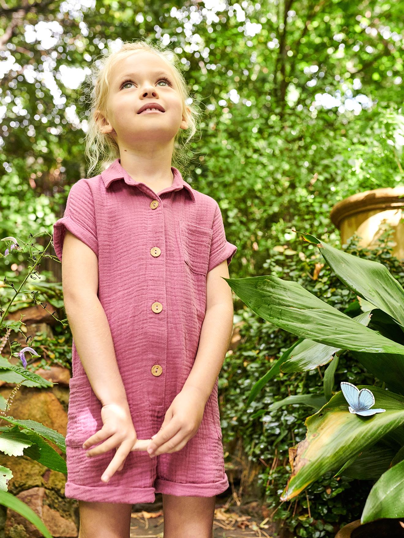 Combishort en gaze de coton fille pivoine