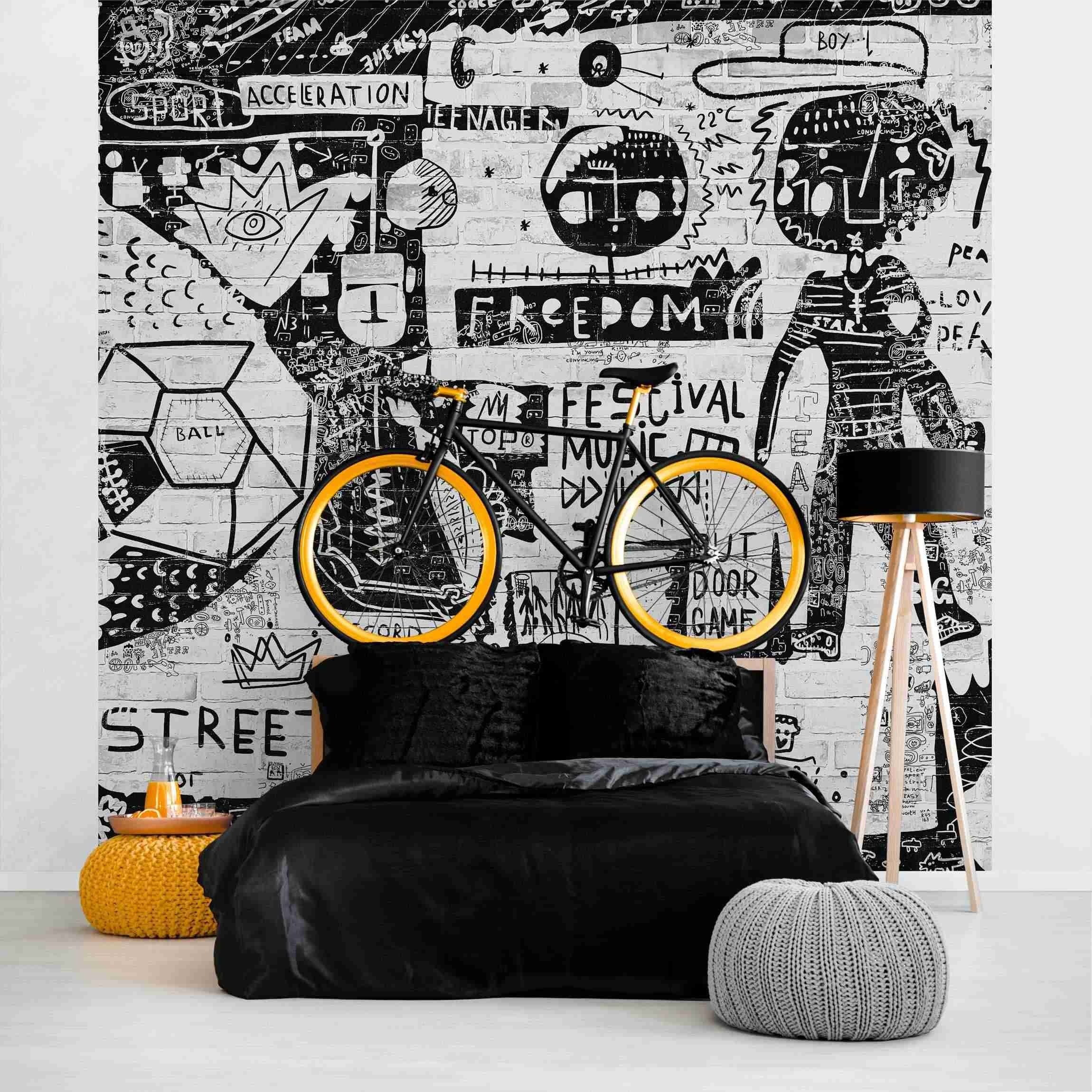 Bilderdepot24 Mustertapete Graffiti Optik Abstrakt Graffiti Art Schwarz Weiß Modern Street Art, Glatt, Matt, (Inklusive Gratis-Kleister oder selbstklebend), Jugendzimmer Flur Büro Wohnzimmer Fototapete Vliestapete Wandtapete
