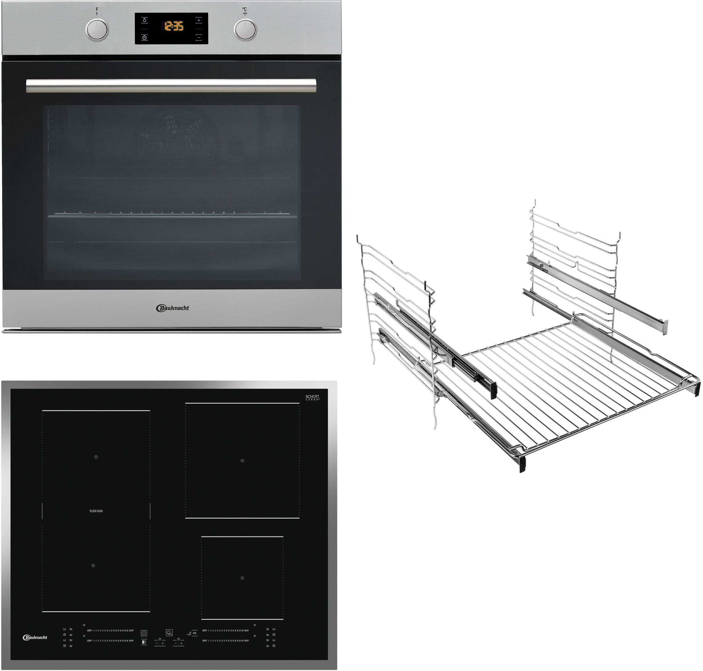 BAUKNECHT Backofen-Set BAKO 900 PYRO IND F, mit 2-fach-Teleskopauszug, Pyrolyse-Selbstreinigung