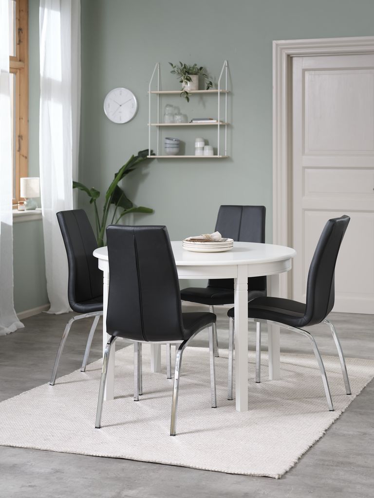 KIRKEBY HAVNDAL KIRKEBY Ø110 mesa branca 4 cadeira preta HAVNDAL