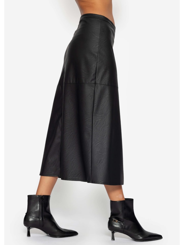 SASSYCLASSY Ausgestellter Kunstleder Rock in Schwarz günstig kaufen