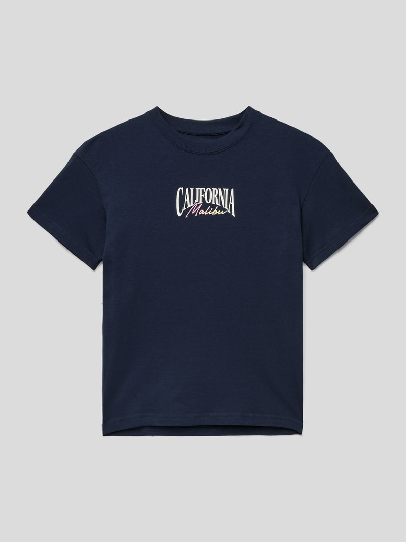 T-Shirt mit Statement-Print Modell 'PALMA' in marineblau