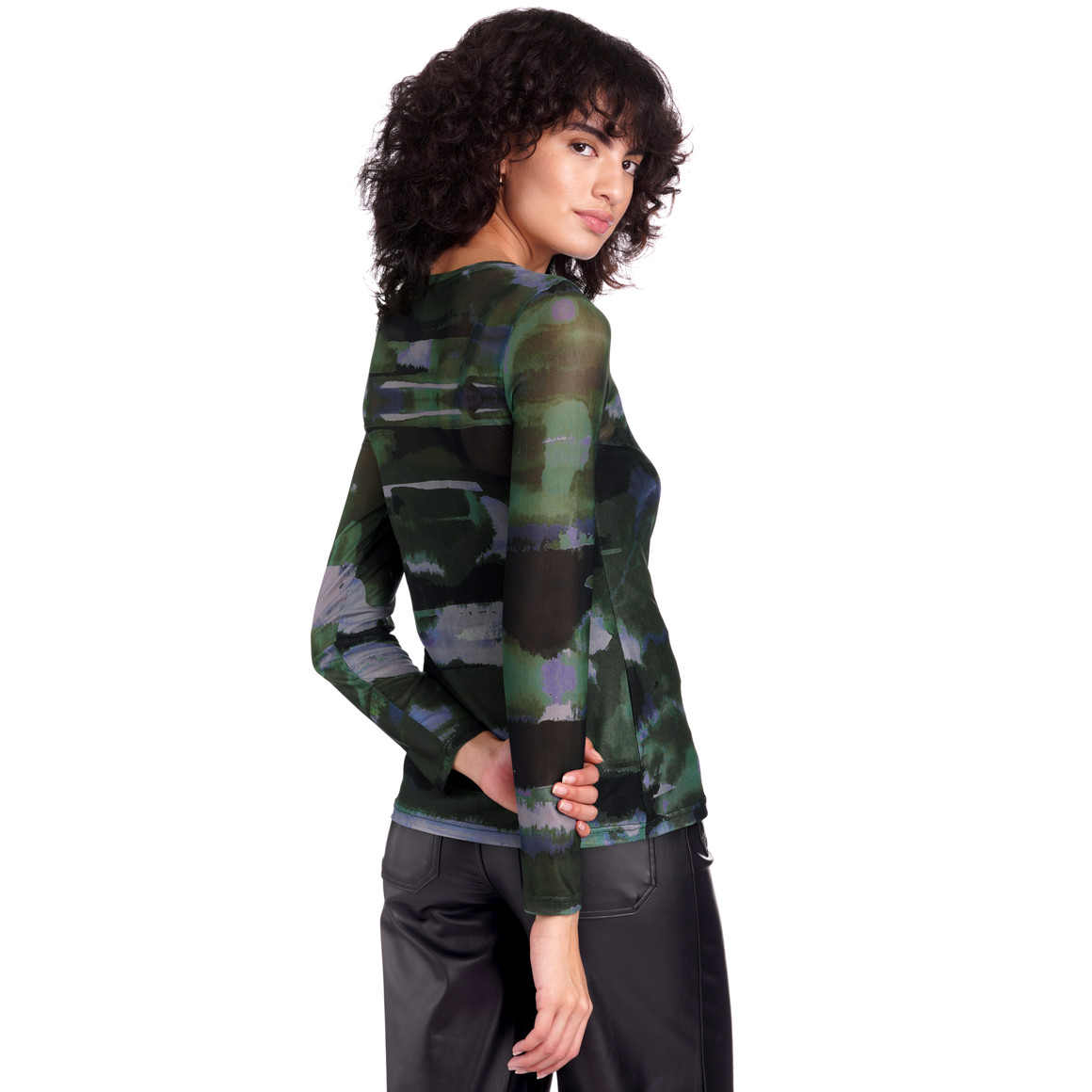 Damen Langarmshirt in semitransparenter Optik