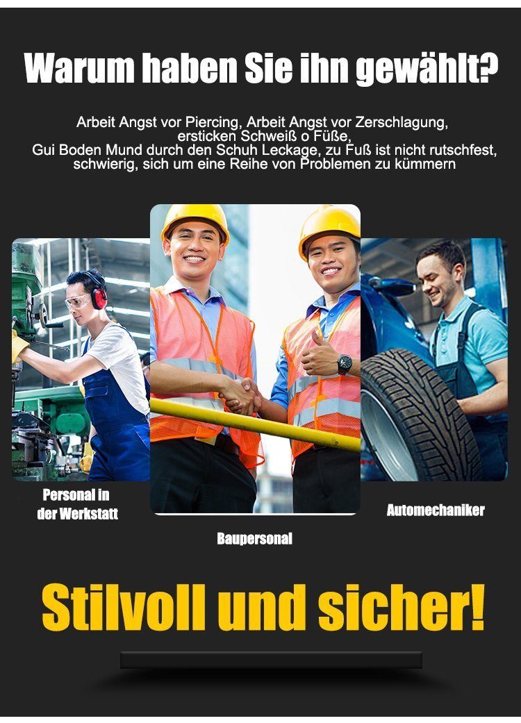 pochento Sicherheitsschuhe Arbeitsschuh (Rutschfeste Antistatisch Arbeitsturnschuhe, Herren Arbeitsschuhe Sportliche Atmungsaktive Stahlkappenschuhe) Anti-Smash, antistatisch, rutschhemmender, durchtrittsicher