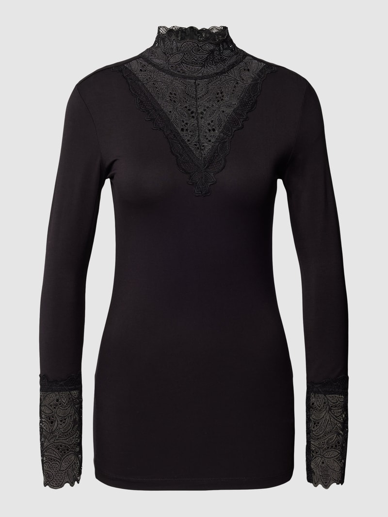 Longsleeve mit Spitzenbesatz Modell 'Marica' in schwarz