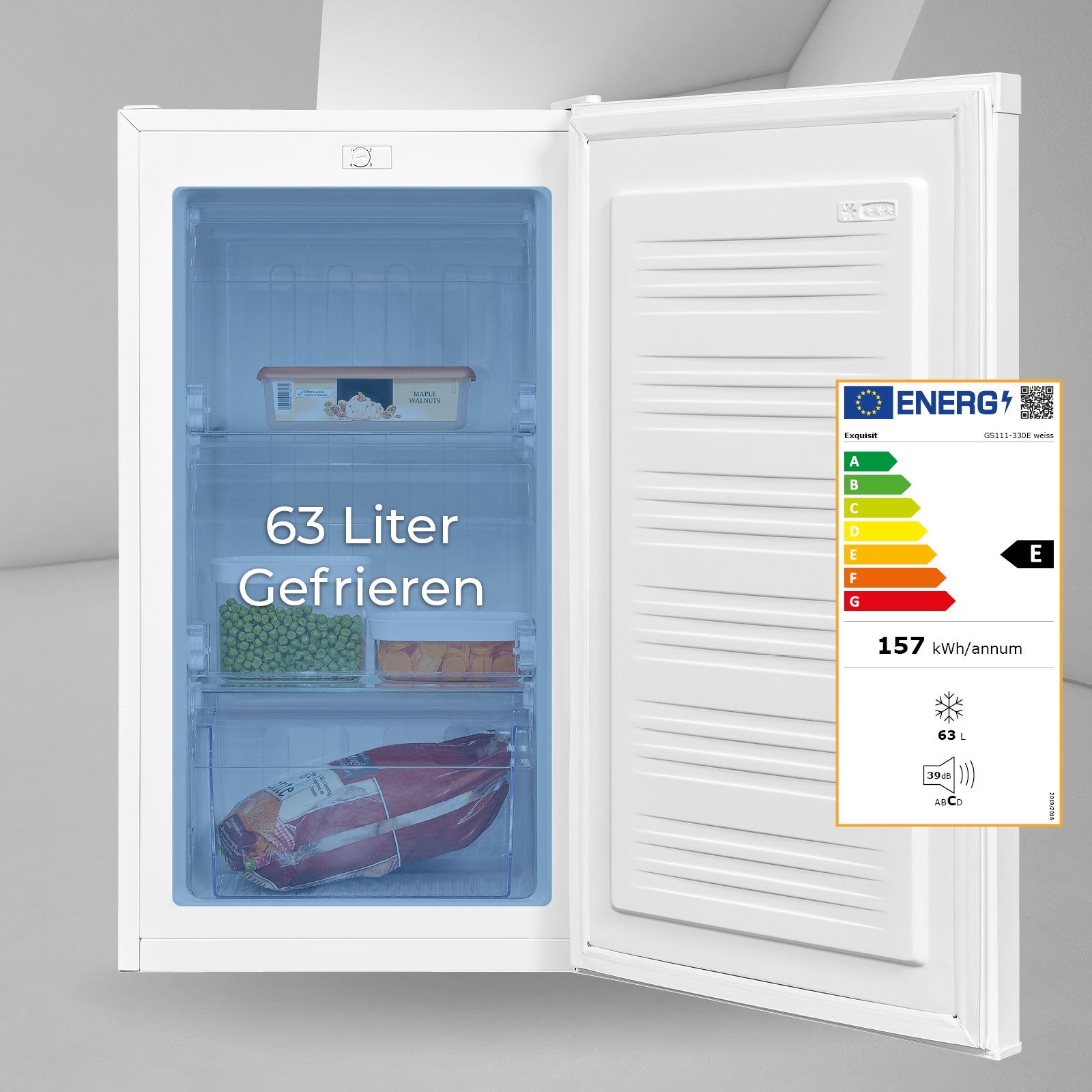 exquisit Gefrierschrank GS5111-330E weiss, 82.5 cm hoch, 45.3 cm breit
