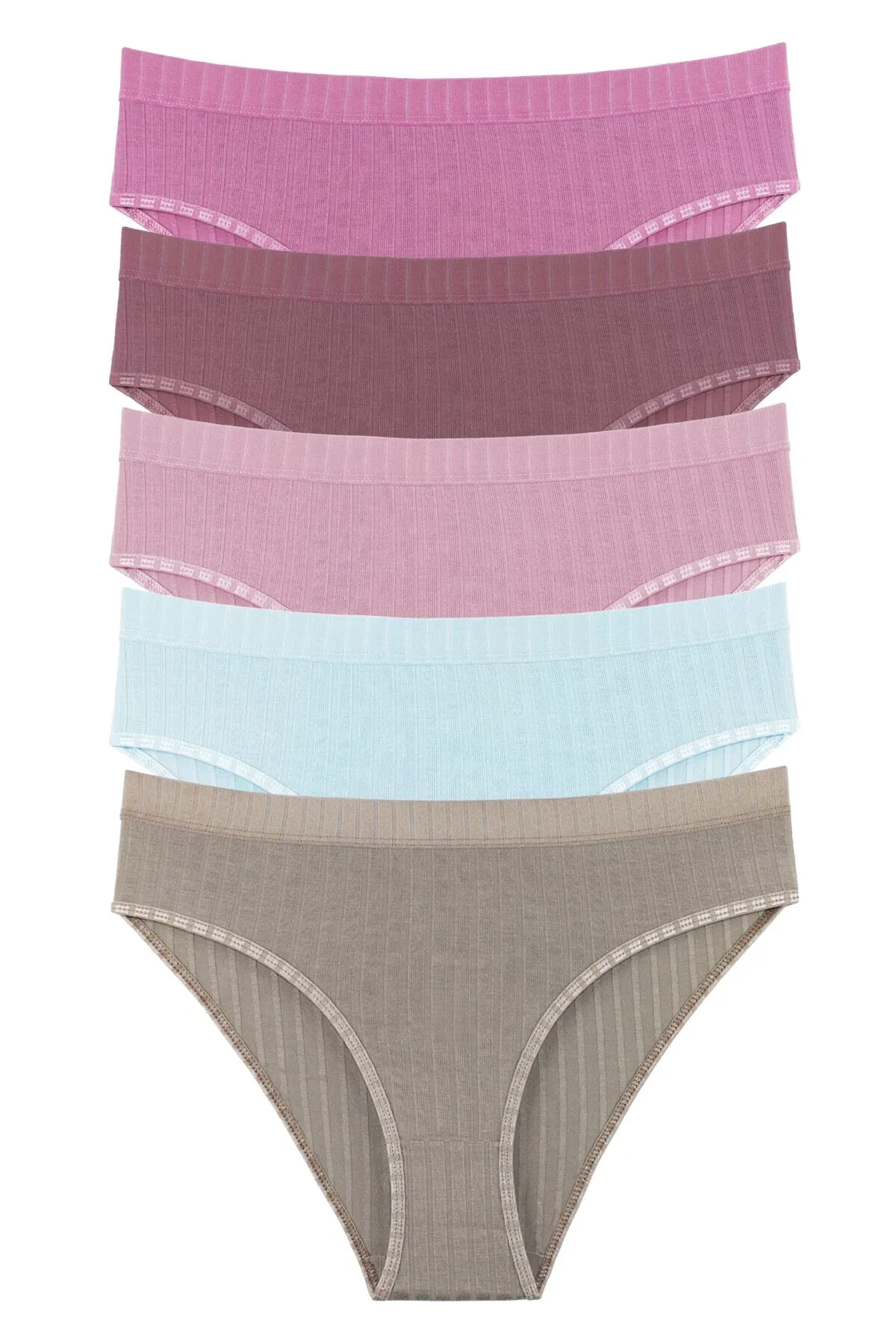 Sensu  5-teiliges Slip-Slip-Set für Damen mit Kordel und weichen Farben – Kts3053
