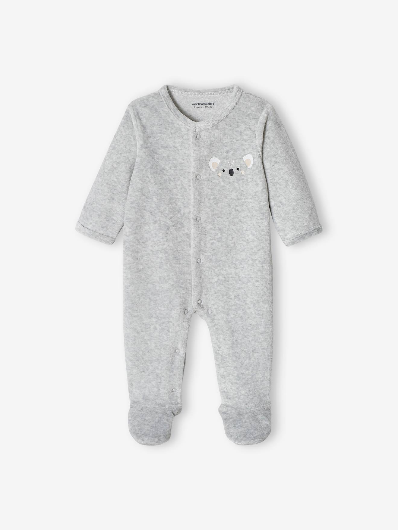 Vertbaudet Baby Samt-Strampler, Koala Oeko-Tex - grau meliert