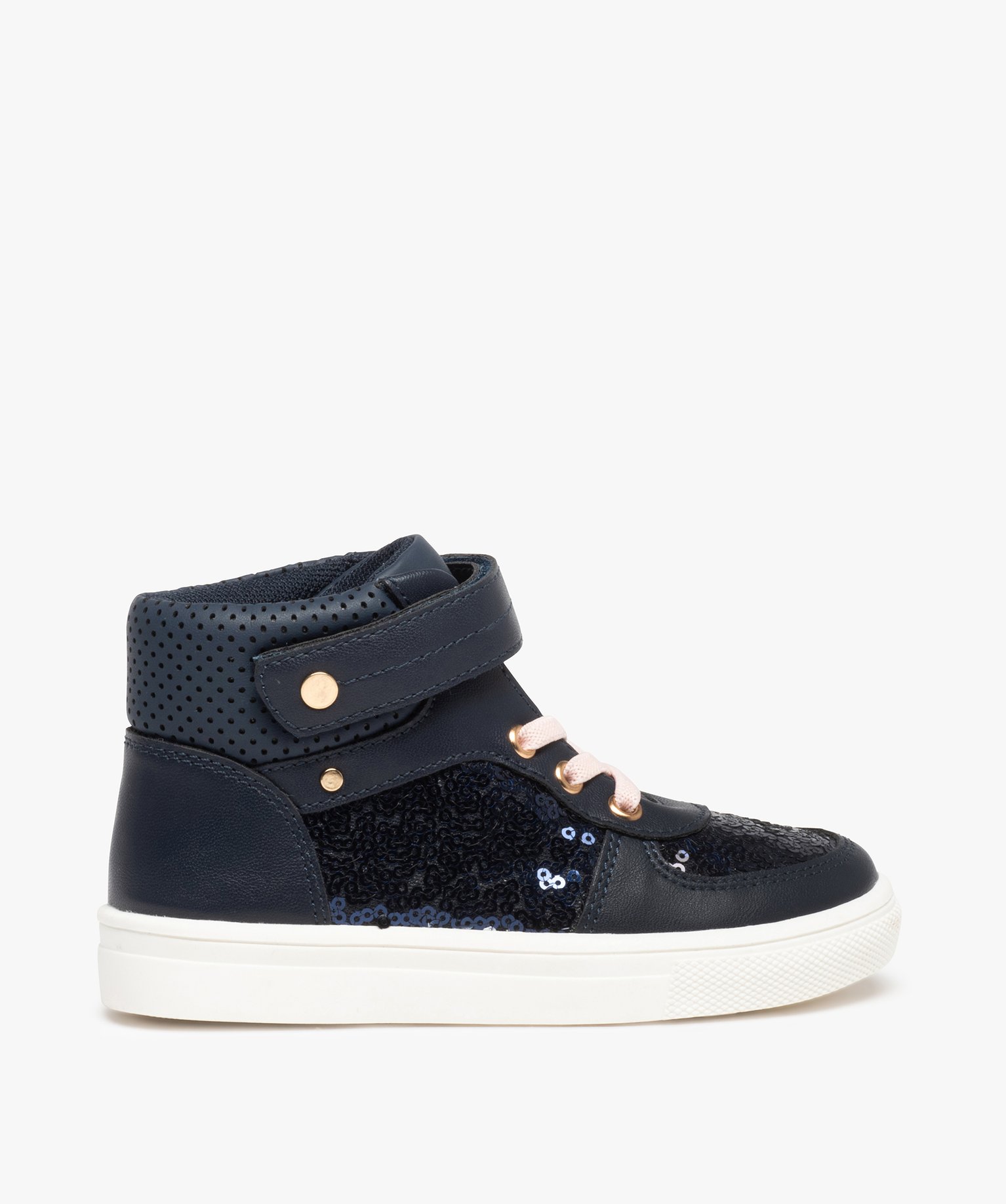 Baskets fille semi-montantes unies à sequins marine | GEMO