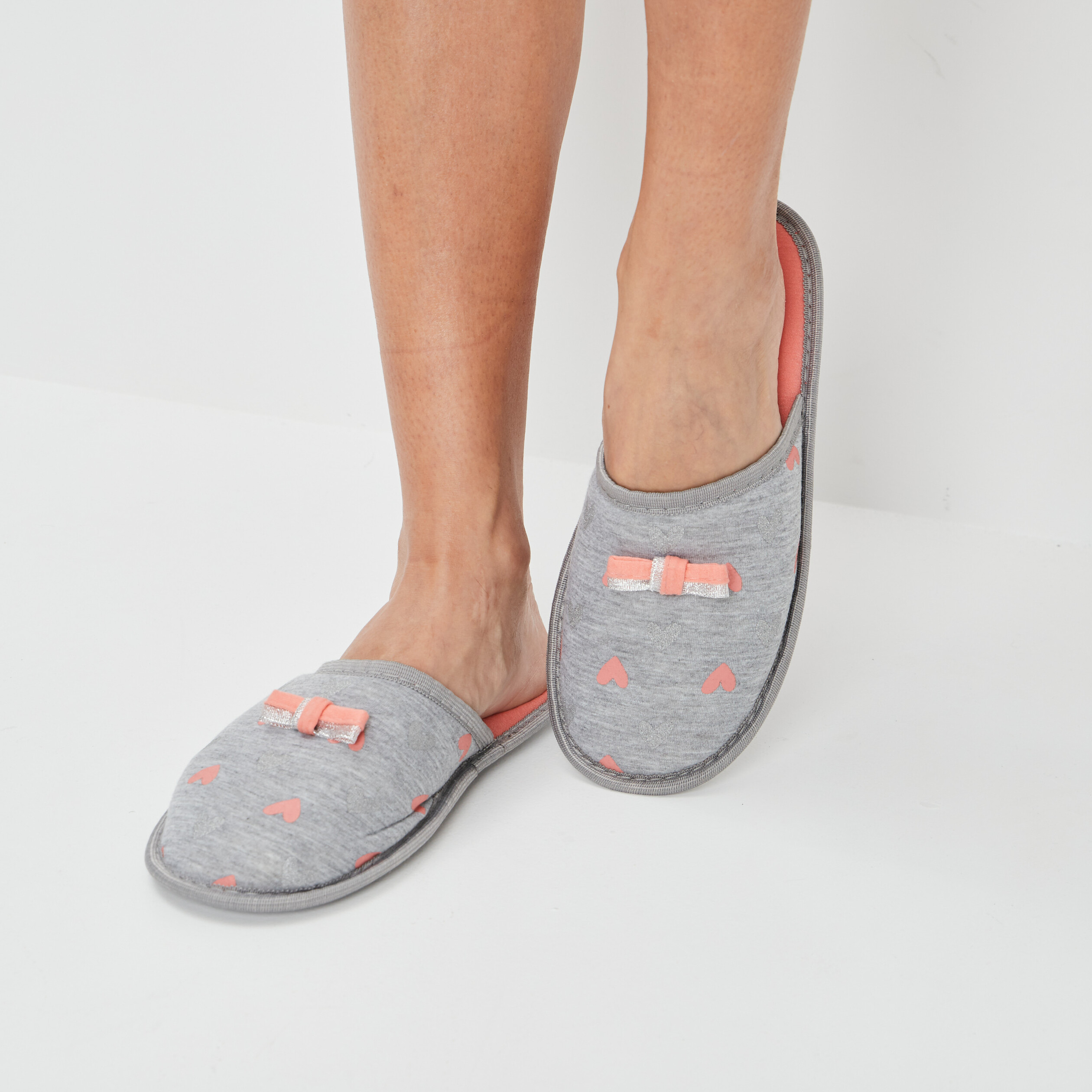 Chaussons mules coeur gris femme | La Halle