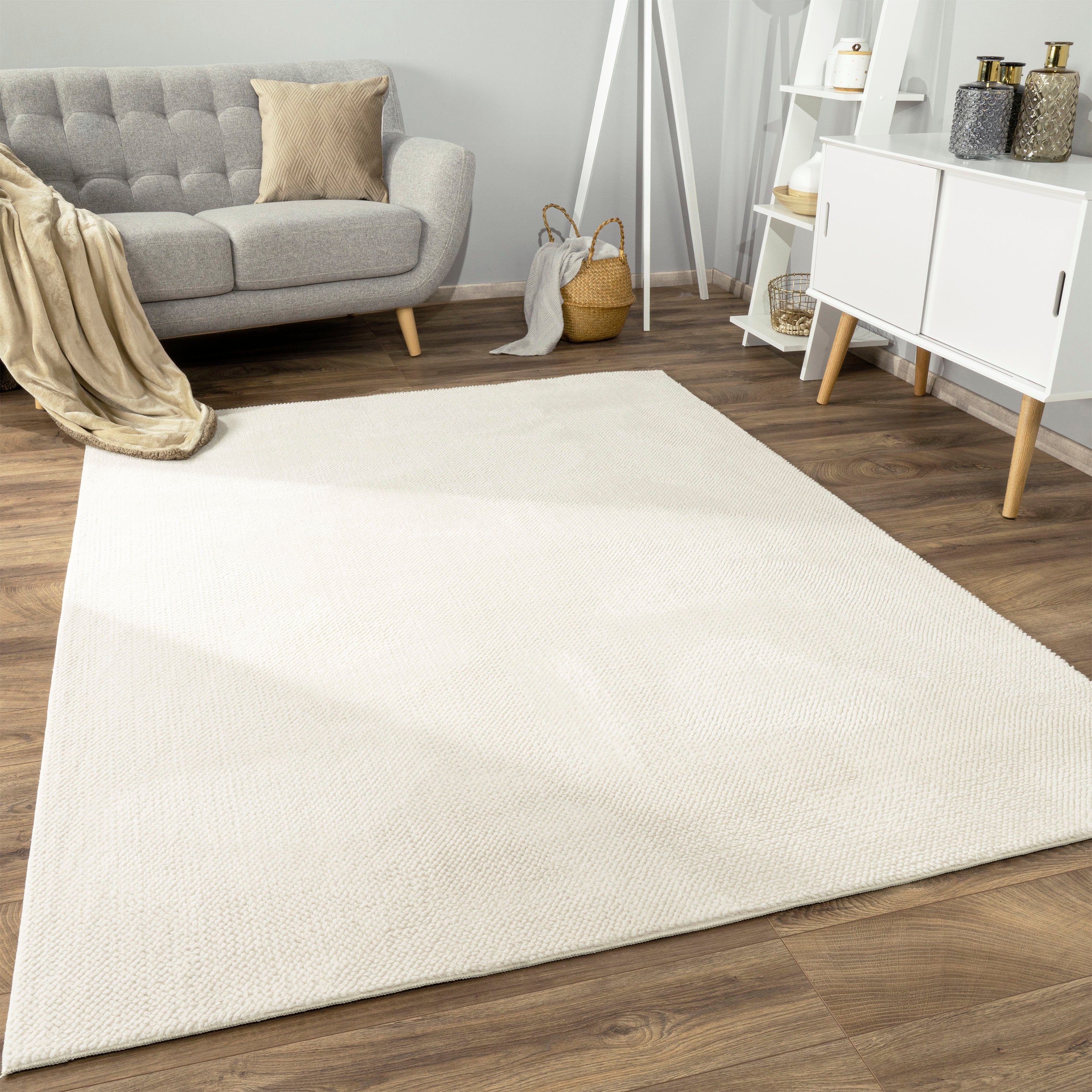 Teppich Sevilla 521, Paco Home, rechteckig, Höhe: 16 mm, Kurzflor, Uni Farben, weich & kuschelig, Hoch-Tief Effekt, Wohnzimmer