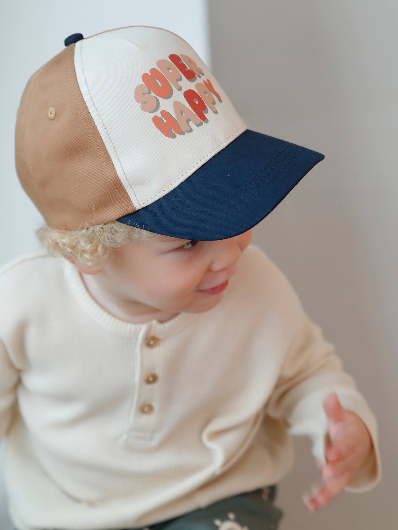 Vertbaudet Jungen Baby Cap Super Happy - wollweiß