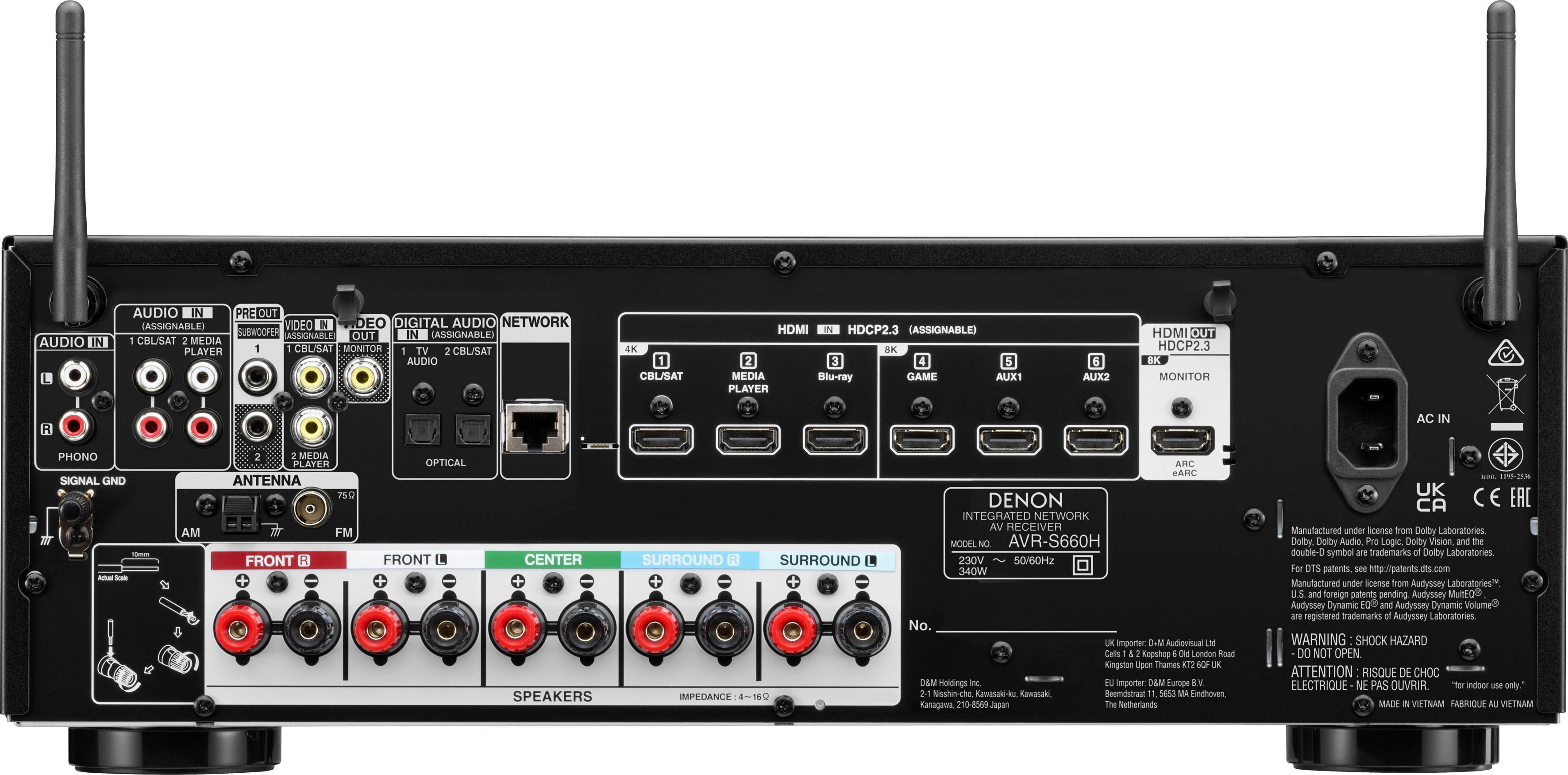 Denon AVR-S660H 8K- 5.2 Heimkinosystem (Bluetooth, LAN (Ethernet), WLAN)