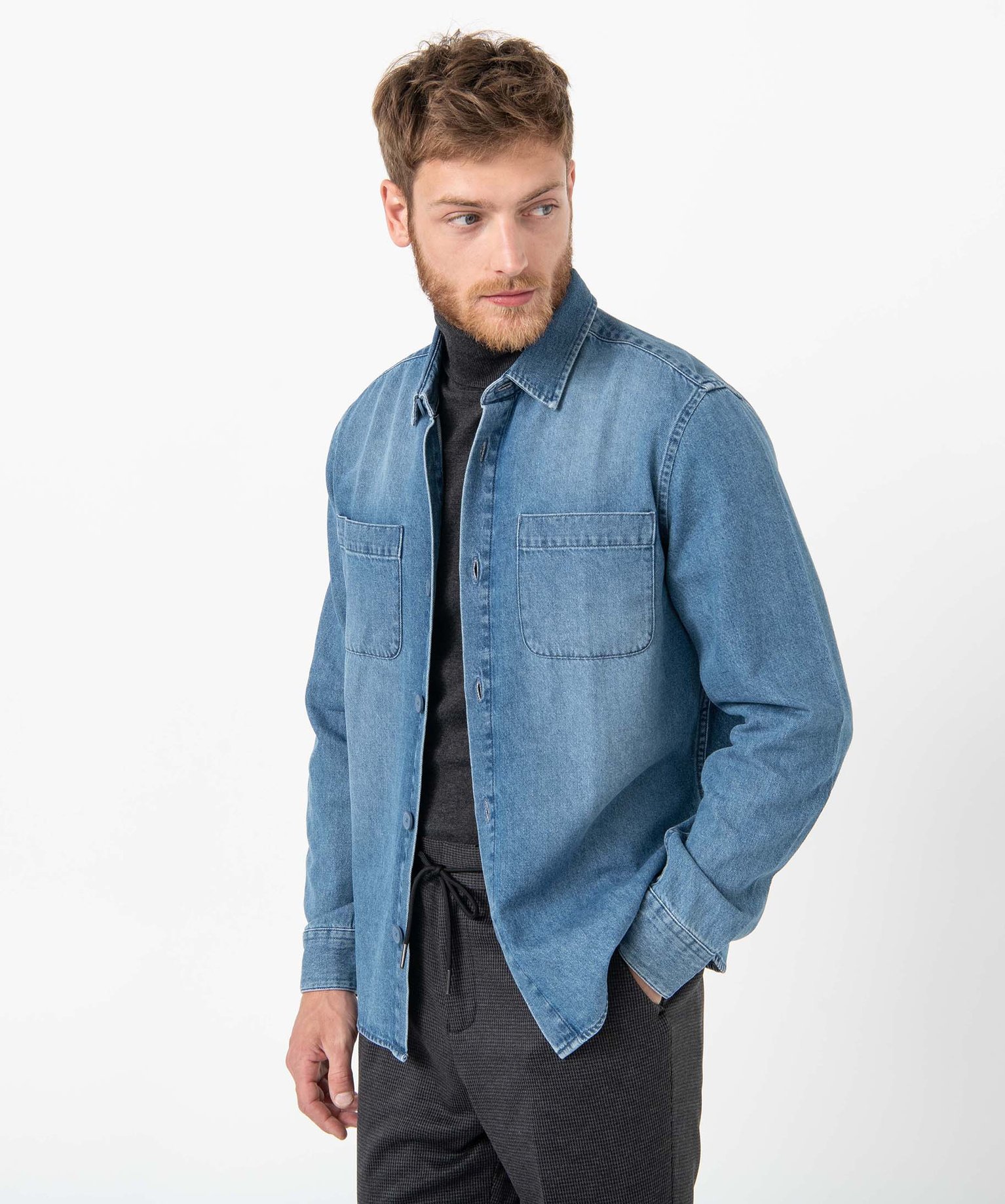 Chemise homme en jean avec poches poitrine bleu | GEMO